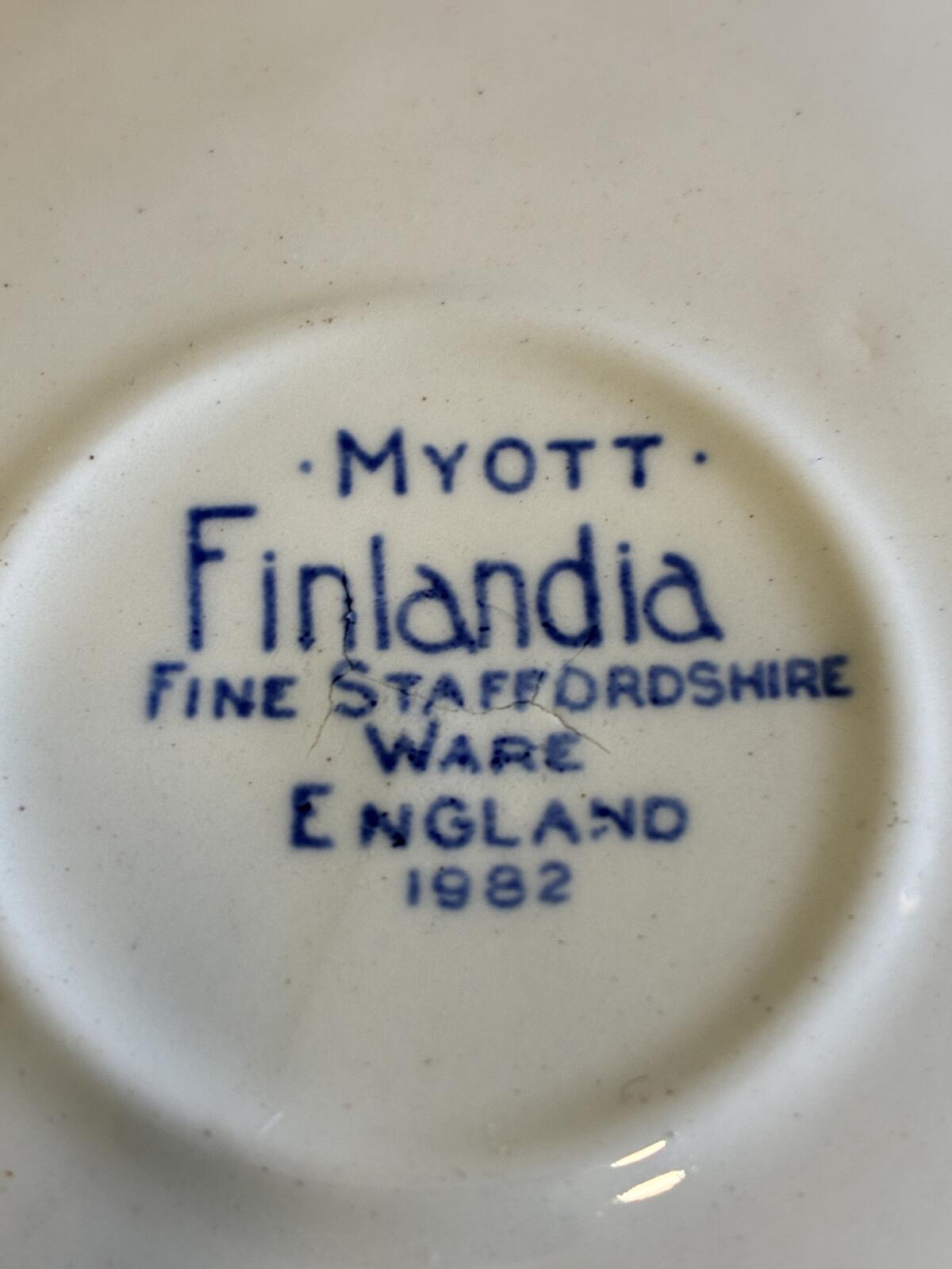 Myott Finlandia Teacup and Saucer Blue White Ironstone England Vintage Tea Set
