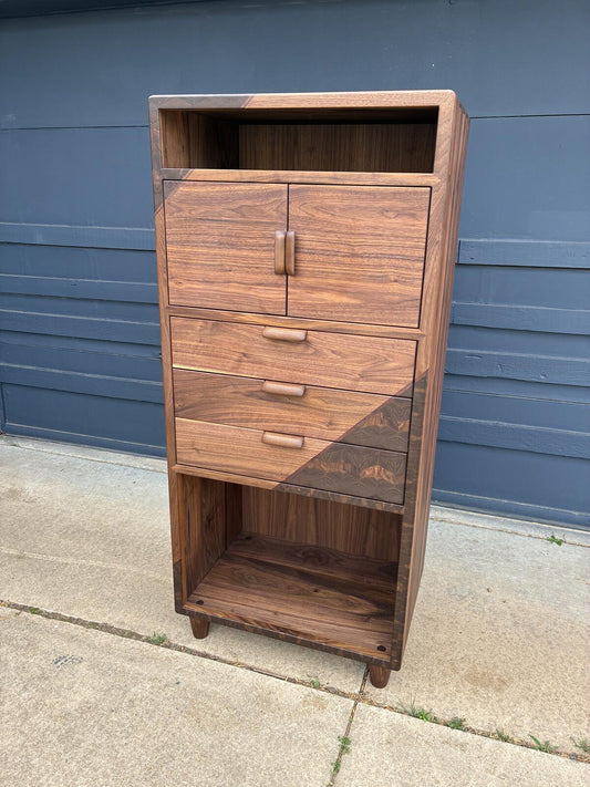 Handmade Walnut Media Cabinet | Modern Solid Wood Storage Cabinet | Custom Audio Cabinet | Mid Century Modern Furniture