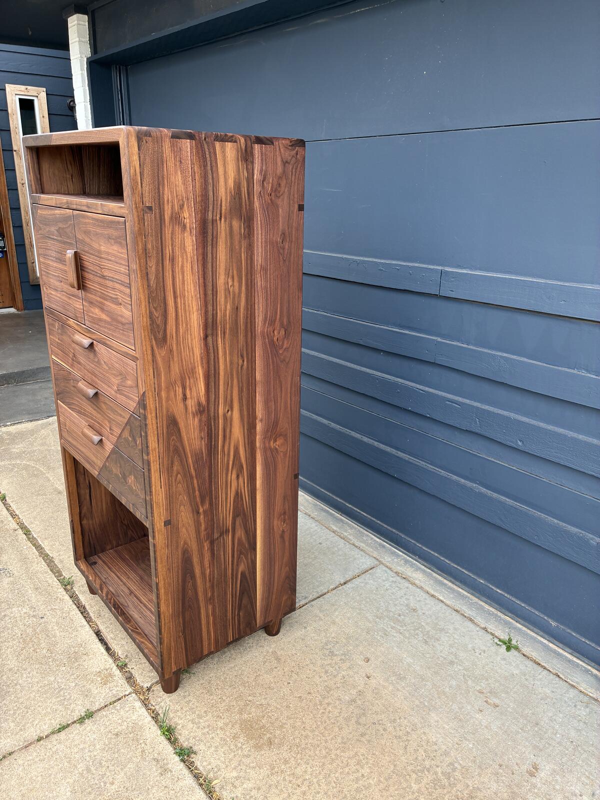 Handmade Walnut Media Cabinet | Modern Solid Wood Storage Cabinet | Custom Audio Cabinet | Mid Century Modern Furniture