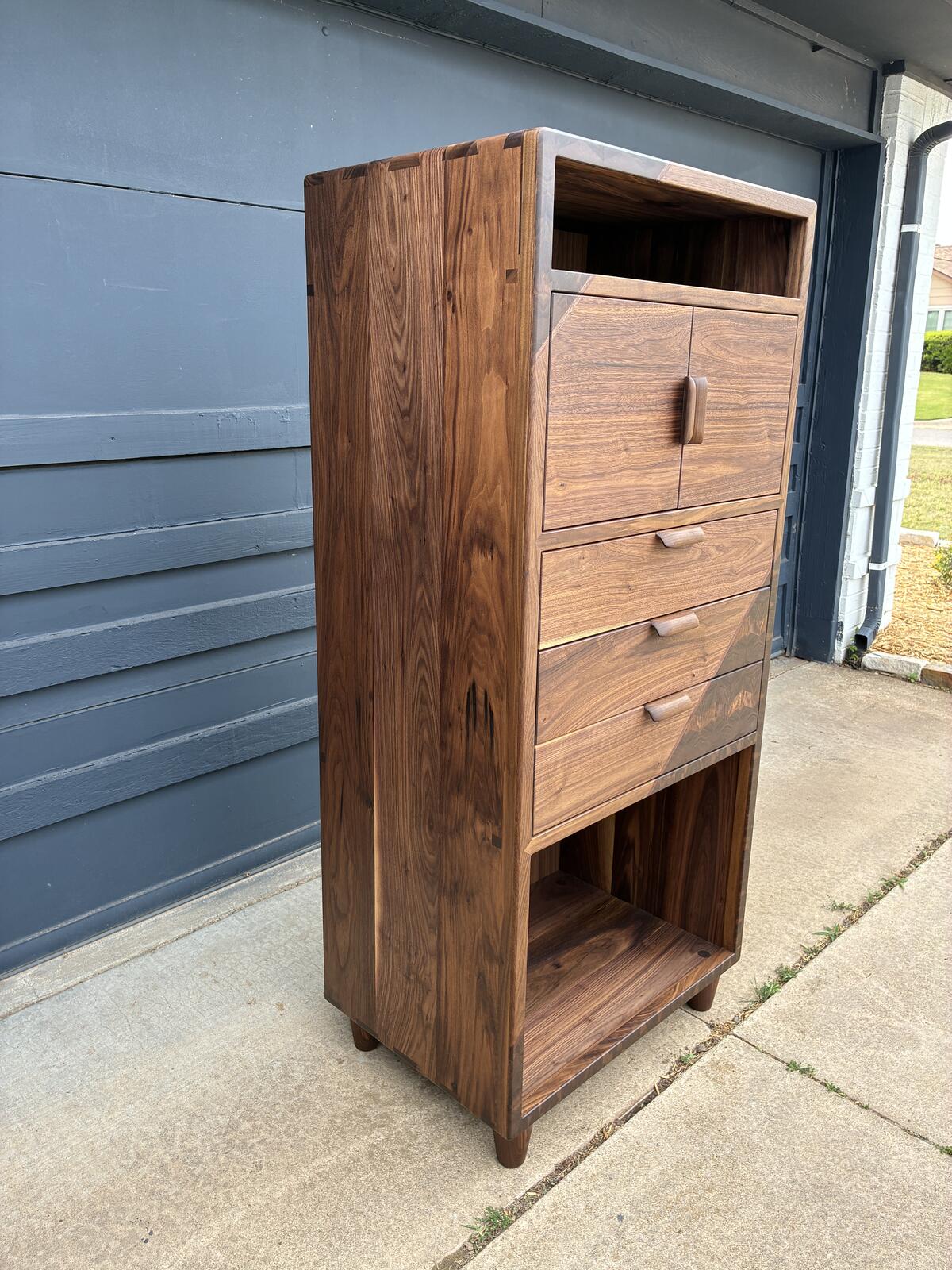 Handmade Walnut Media Cabinet | Modern Solid Wood Storage Cabinet | Custom Audio Cabinet | Mid Century Modern Furniture