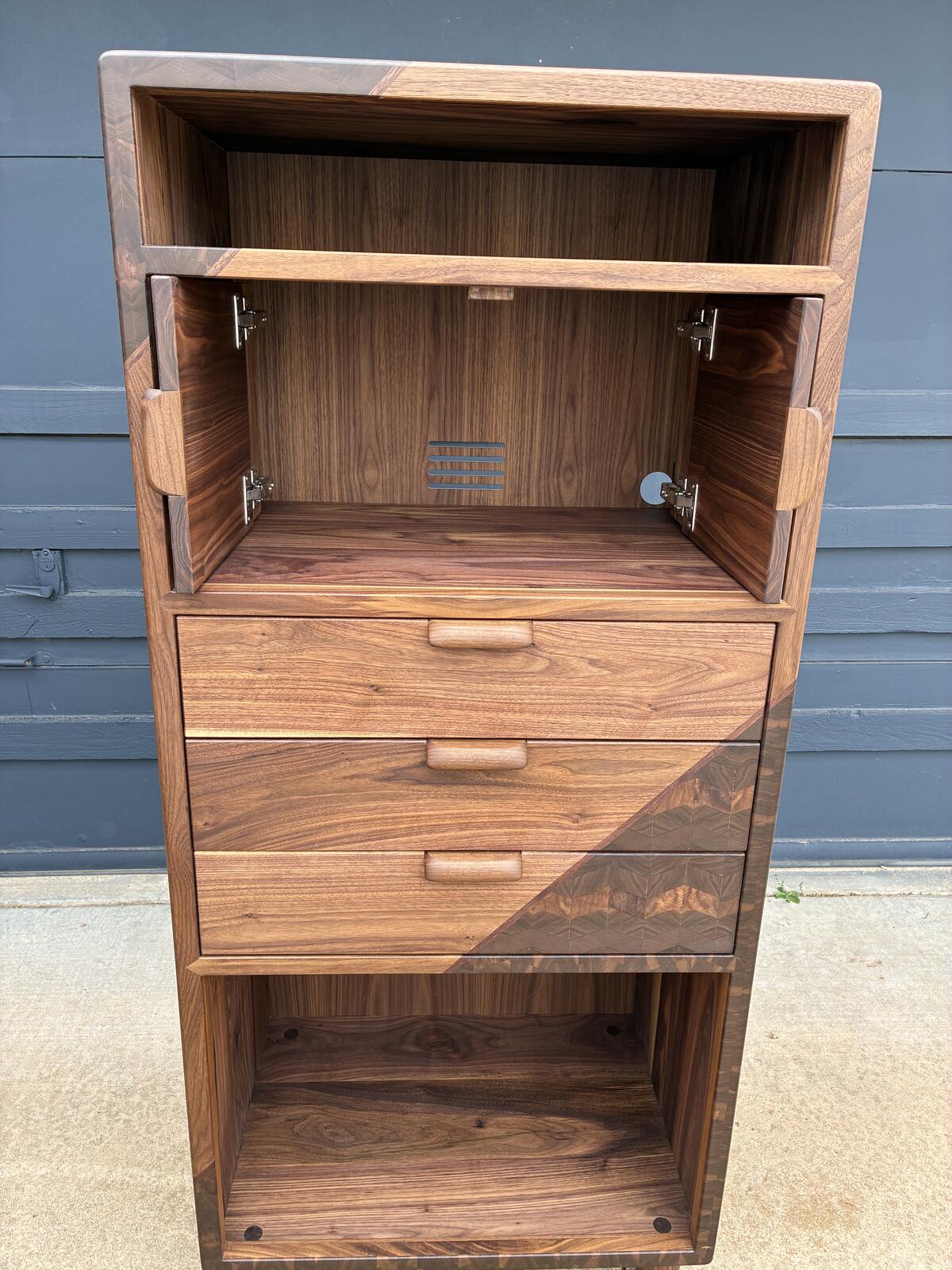 Handmade Walnut Media Cabinet | Modern Solid Wood Storage Cabinet | Custom Audio Cabinet | Mid Century Modern Furniture