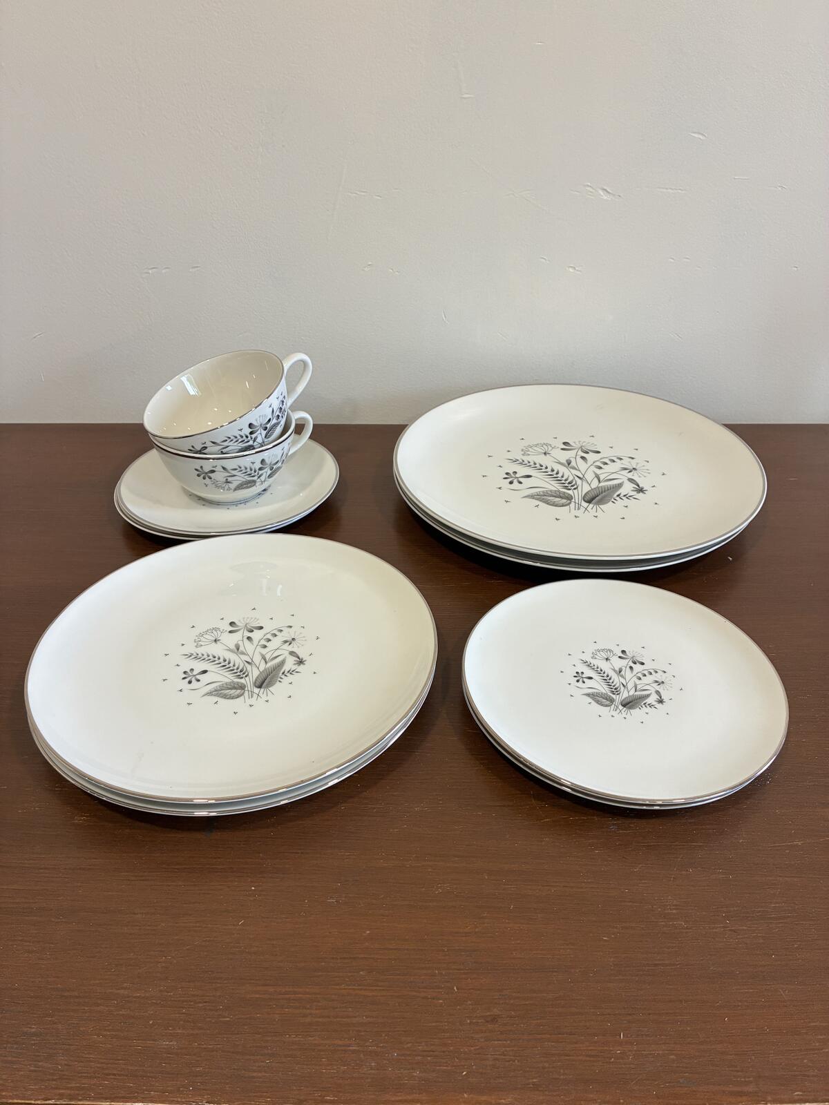 Vintage Royal Jackson Parisienne Dinnerware Set of 10, Black Floral China for 2