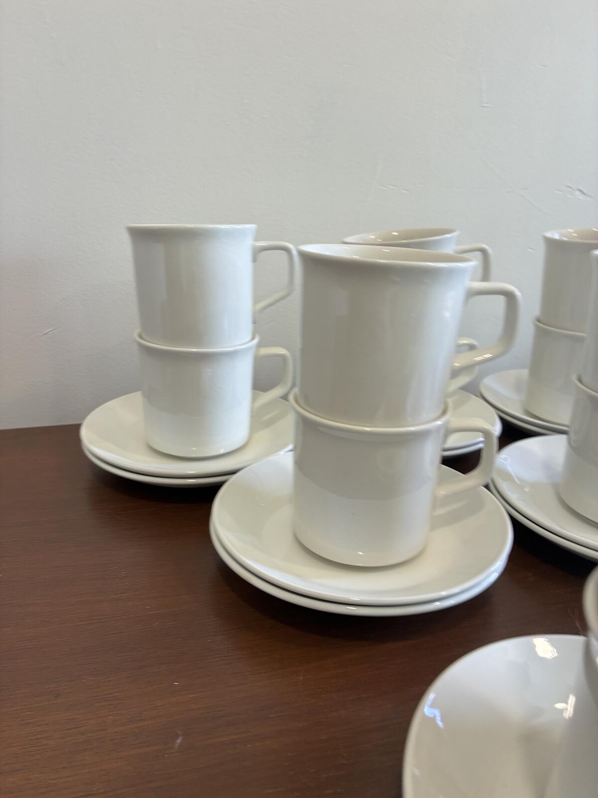Vintage Johnson Brothers England Tivoli White Ironstone Cups & Saucers Set of 14