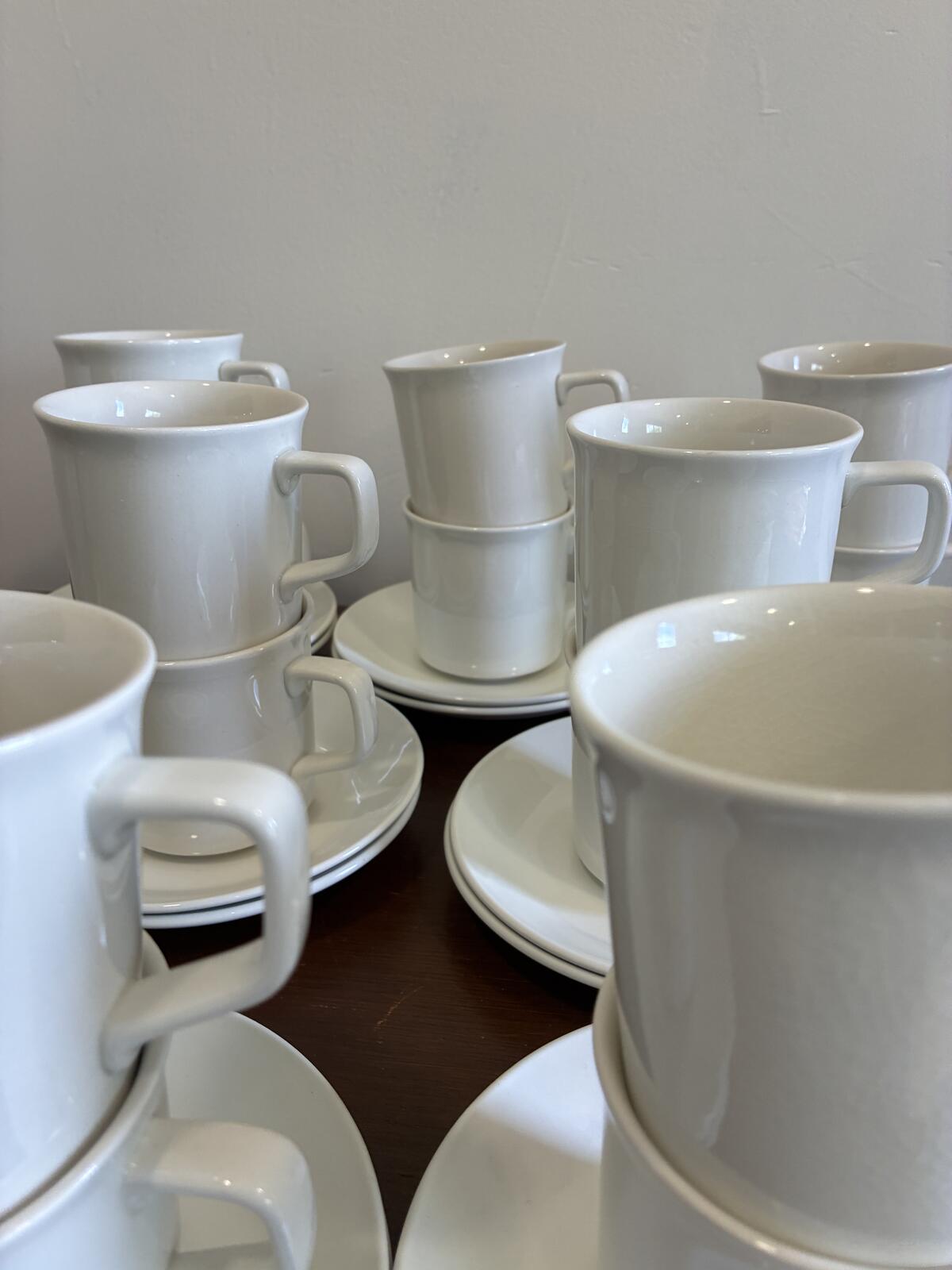 Vintage Johnson Brothers England Tivoli White Ironstone Cups & Saucers Set of 14