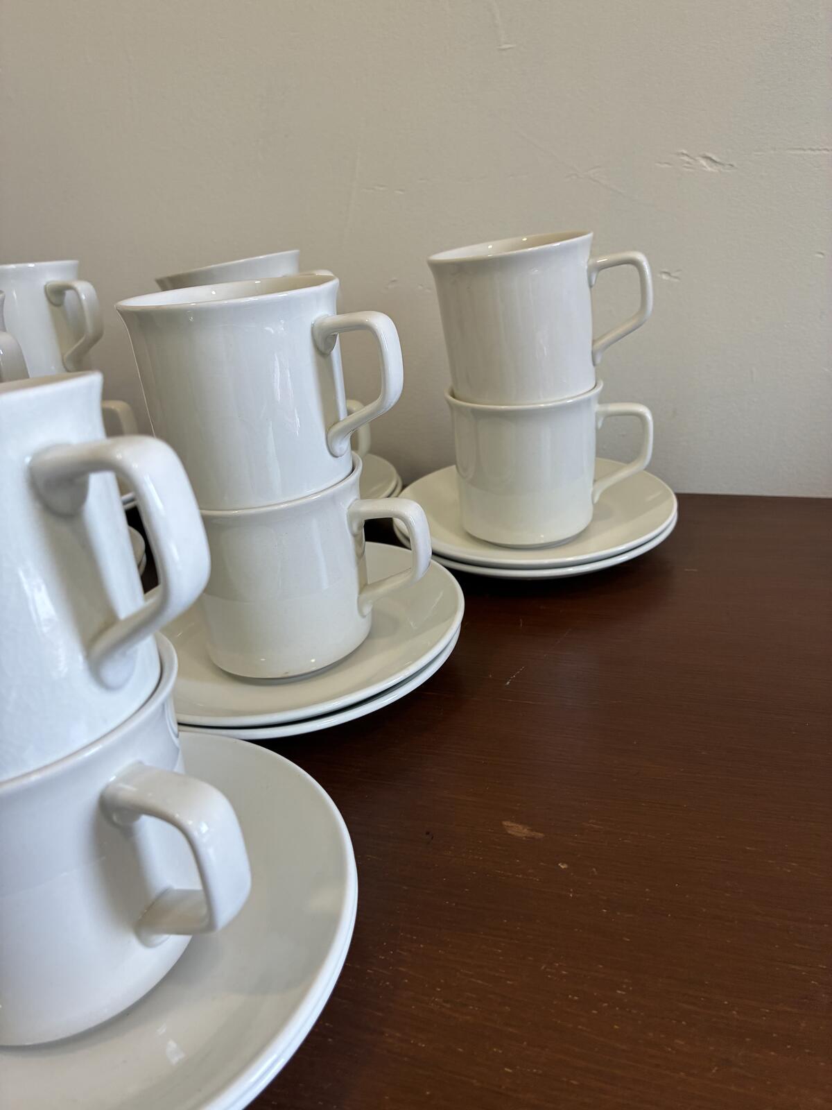 Vintage Johnson Brothers England Tivoli White Ironstone Cups & Saucers Set of 14