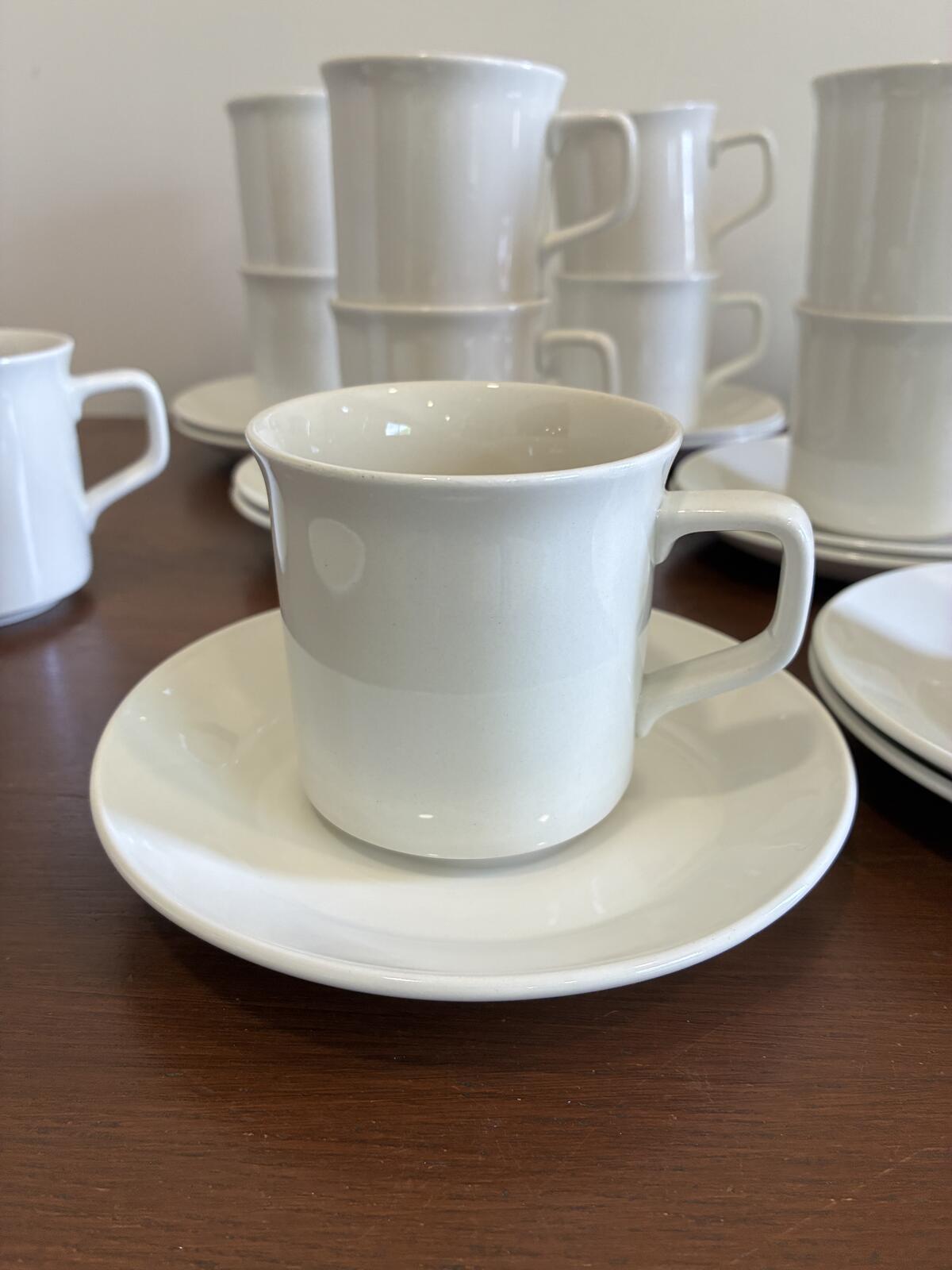 Vintage Johnson Brothers England Tivoli White Ironstone Cups & Saucers Set of 14