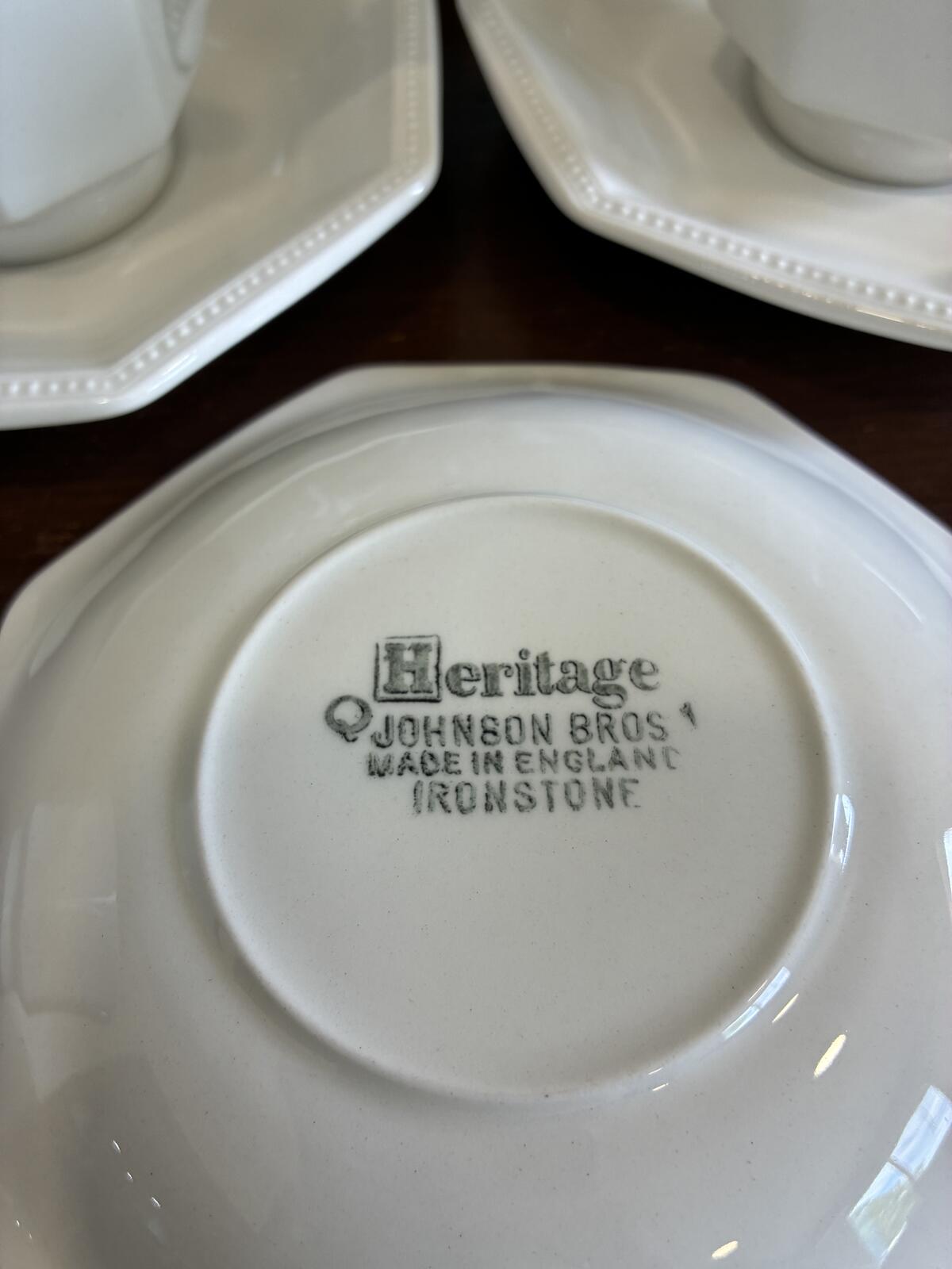 Vintage Johnson Brothers Heritage Cups & Saucers Set of 10, England Ironstone Tea Set, English Dinnerware