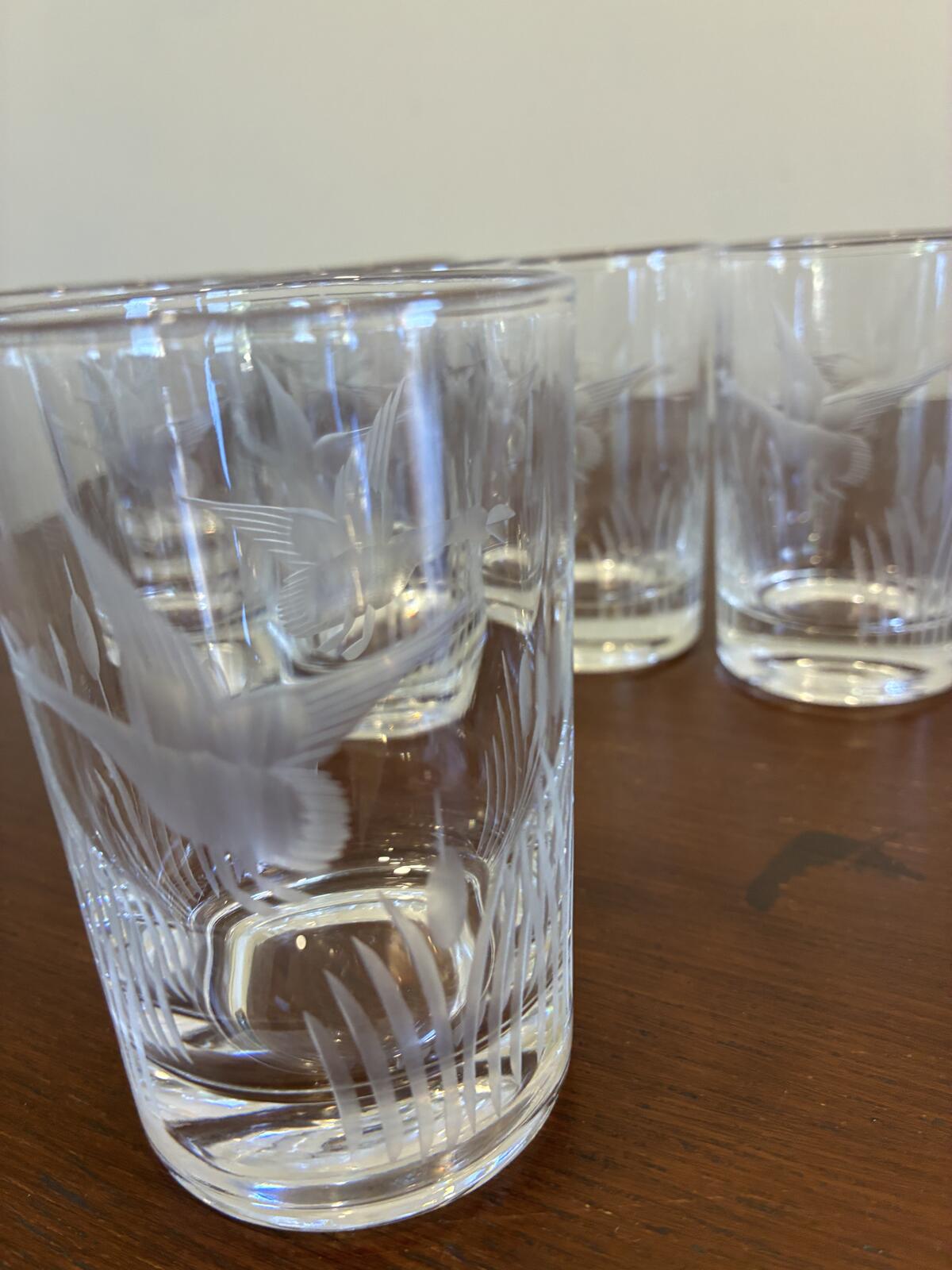Vintage Federal Glass Etched Duck Juice Glasses, Set of 6, Goose Tumblers