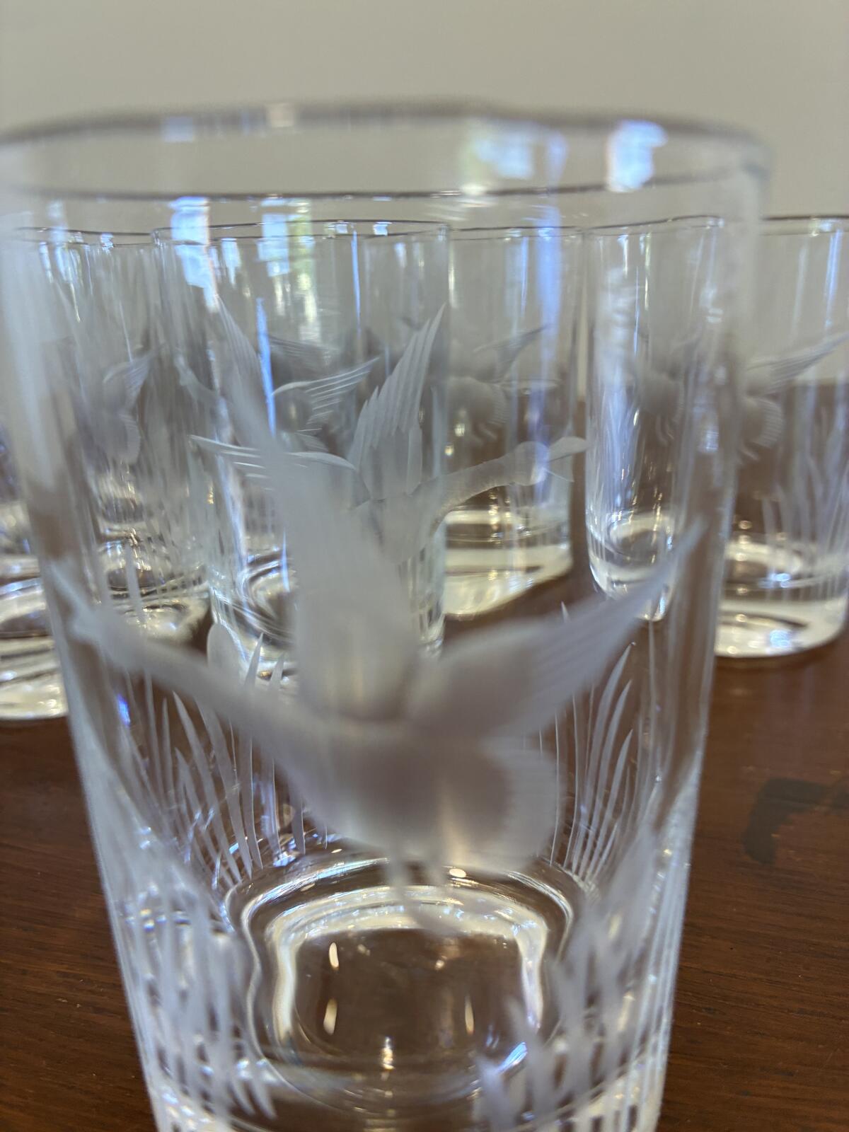 Vintage Federal Glass Etched Duck Juice Glasses, Set of 6, Goose Tumblers