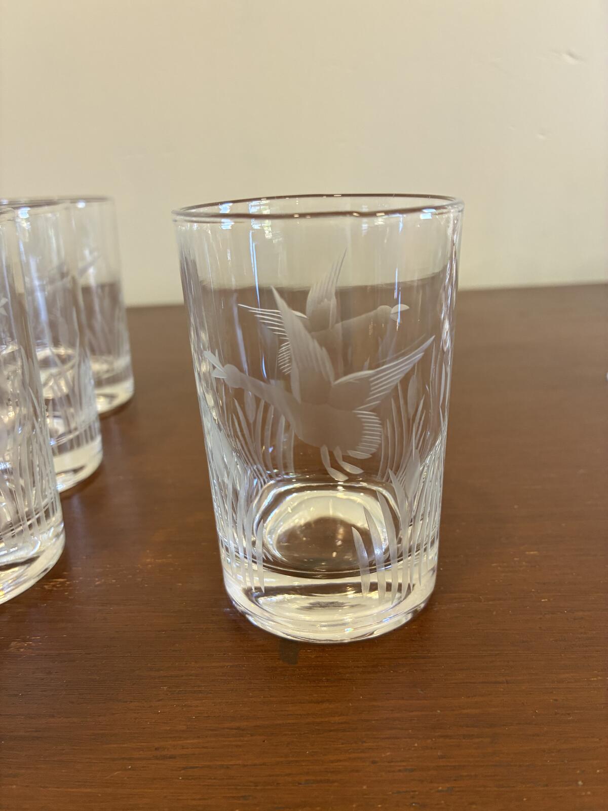 Vintage Federal Glass Etched Duck Juice Glasses, Set of 6, Goose Tumblers