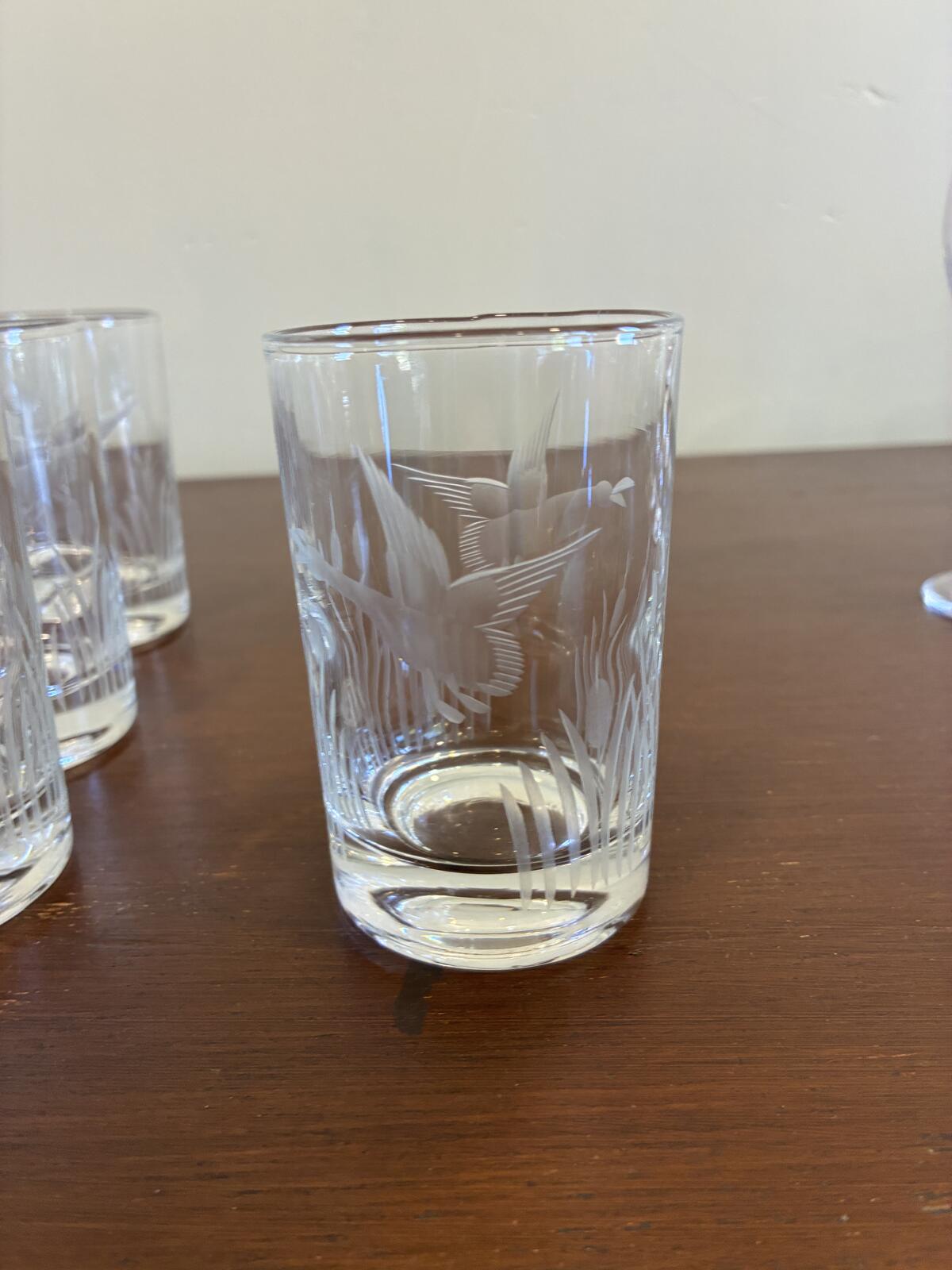 Vintage Federal Glass Etched Duck Juice Glasses, Set of 6, Goose Tumblers