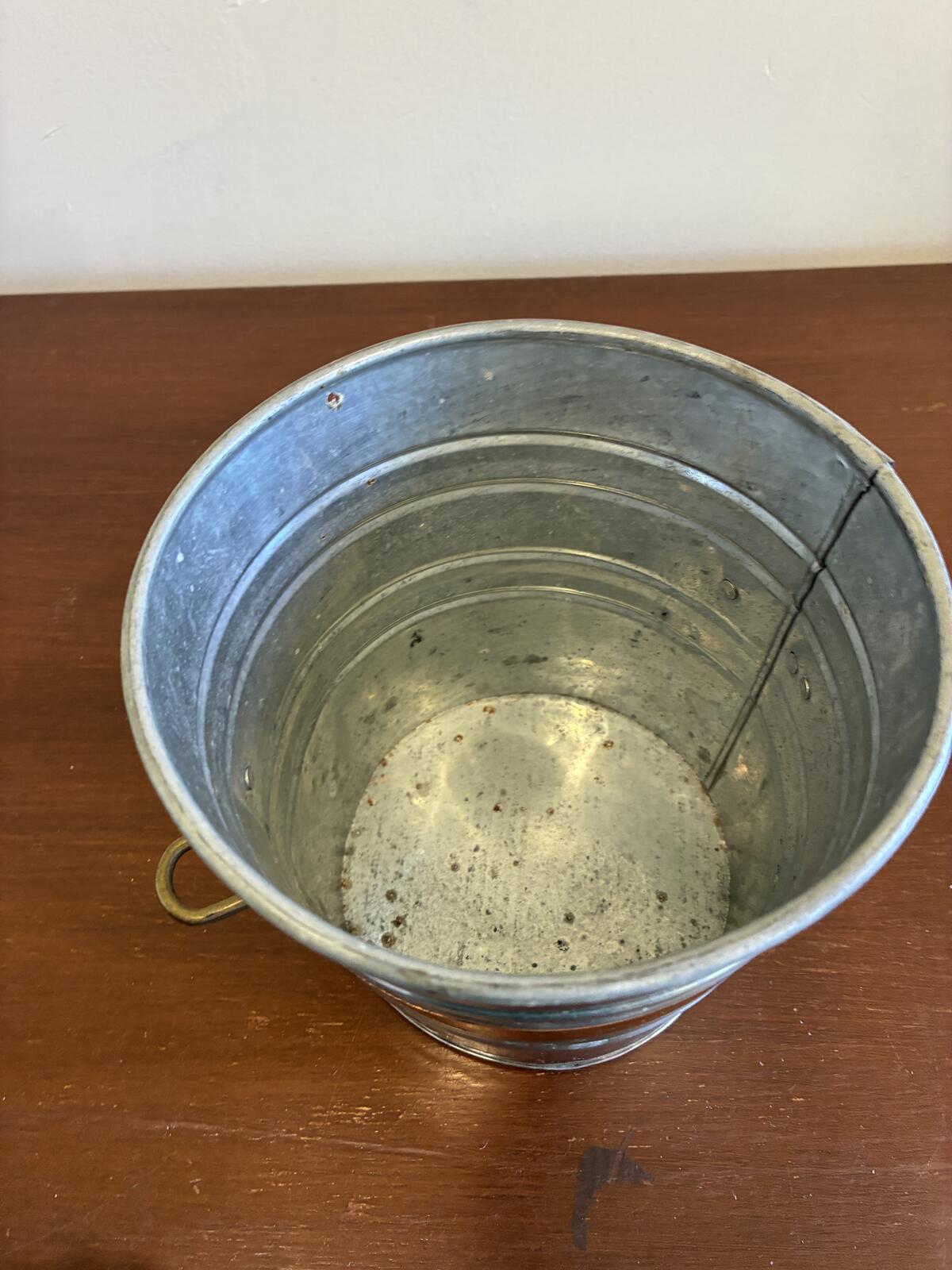 Vintage Metal Ice Bucket Made in India, Rustic Farmhouse Copper Band with Brass
