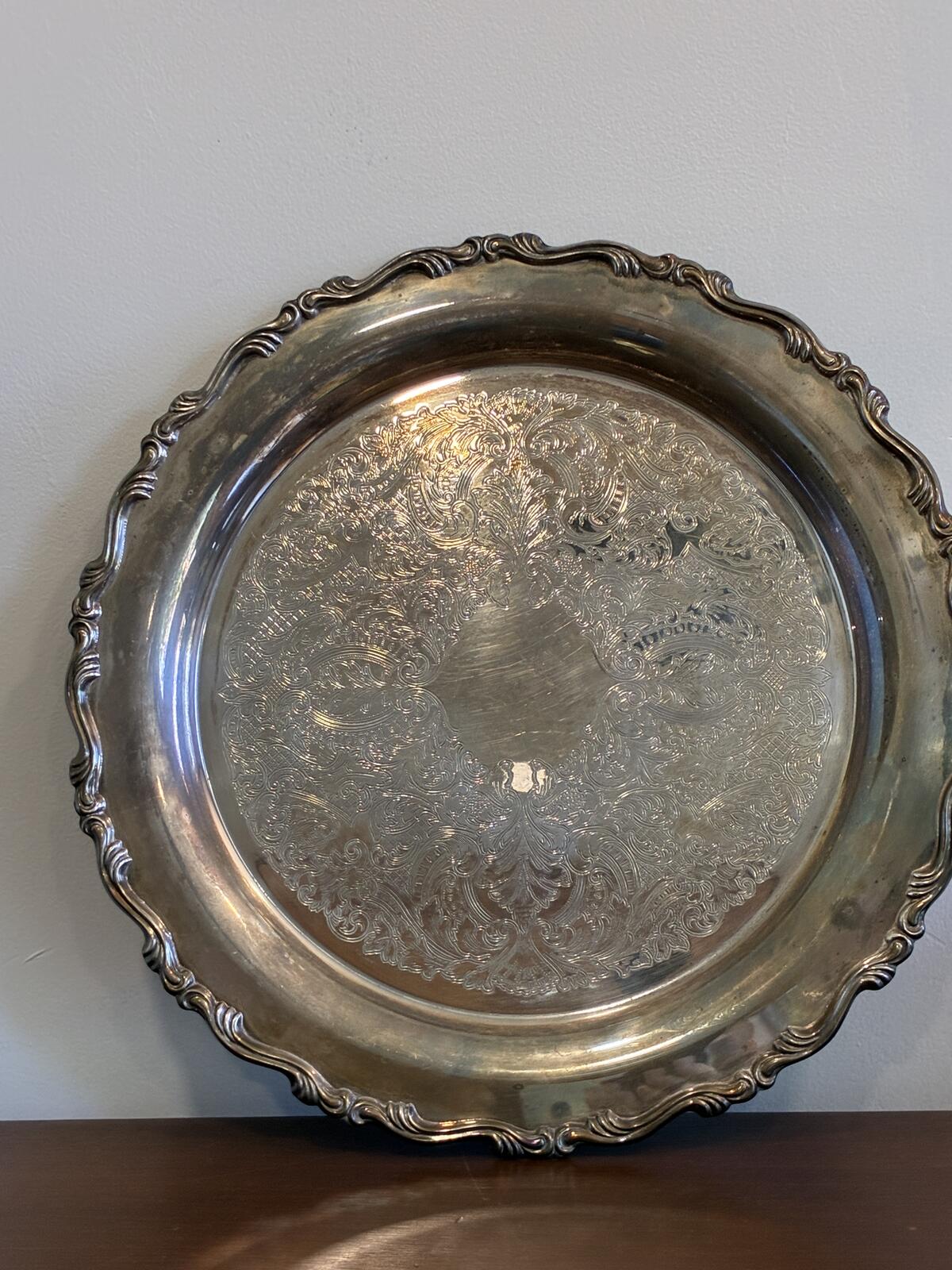 Vintage Oneida Silverplate Serving Tray, Ornate Gallery Tray, Hollywood Regency