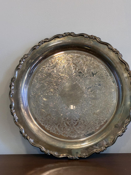 Vintage Oneida Silverplate Serving Tray, Ornate Gallery Tray, Hollywood Regency