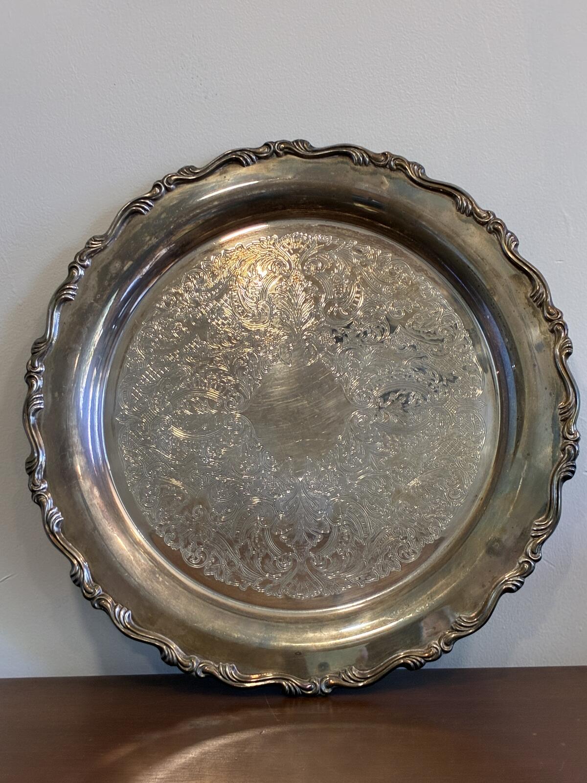 Vintage Oneida Silverplate Serving Tray, Ornate Gallery Tray, Hollywood Regency