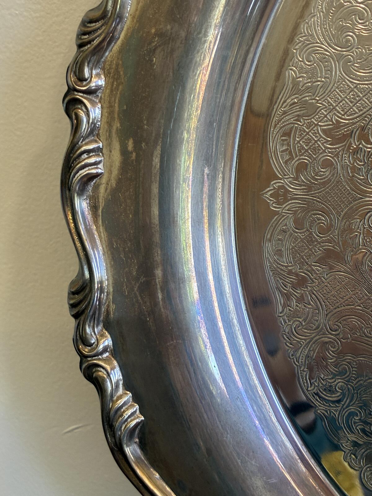 Vintage Oneida Silverplate Serving Tray, Ornate Gallery Tray, Hollywood Regency