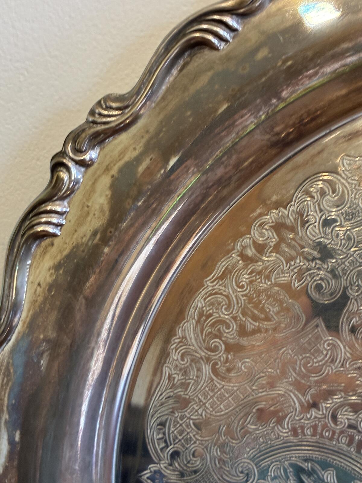 Vintage Oneida Silverplate Serving Tray, Ornate Gallery Tray, Hollywood Regency