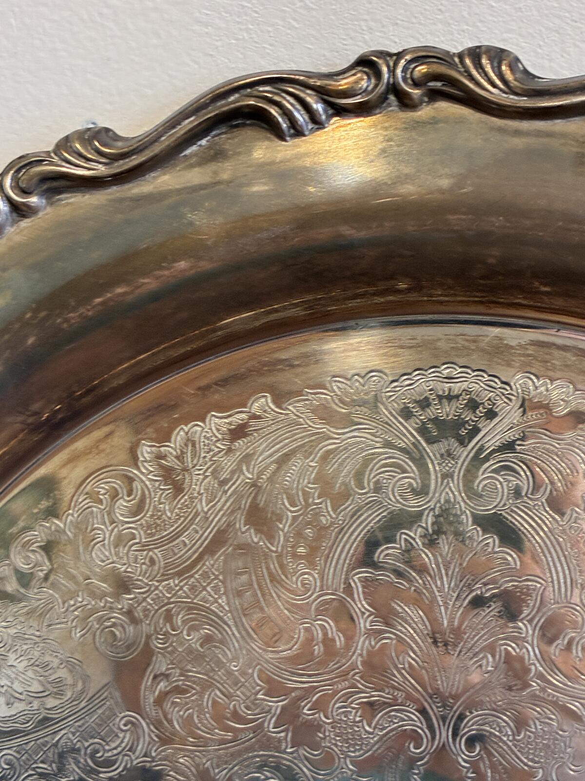 Vintage Oneida Silverplate Serving Tray, Ornate Gallery Tray, Hollywood Regency
