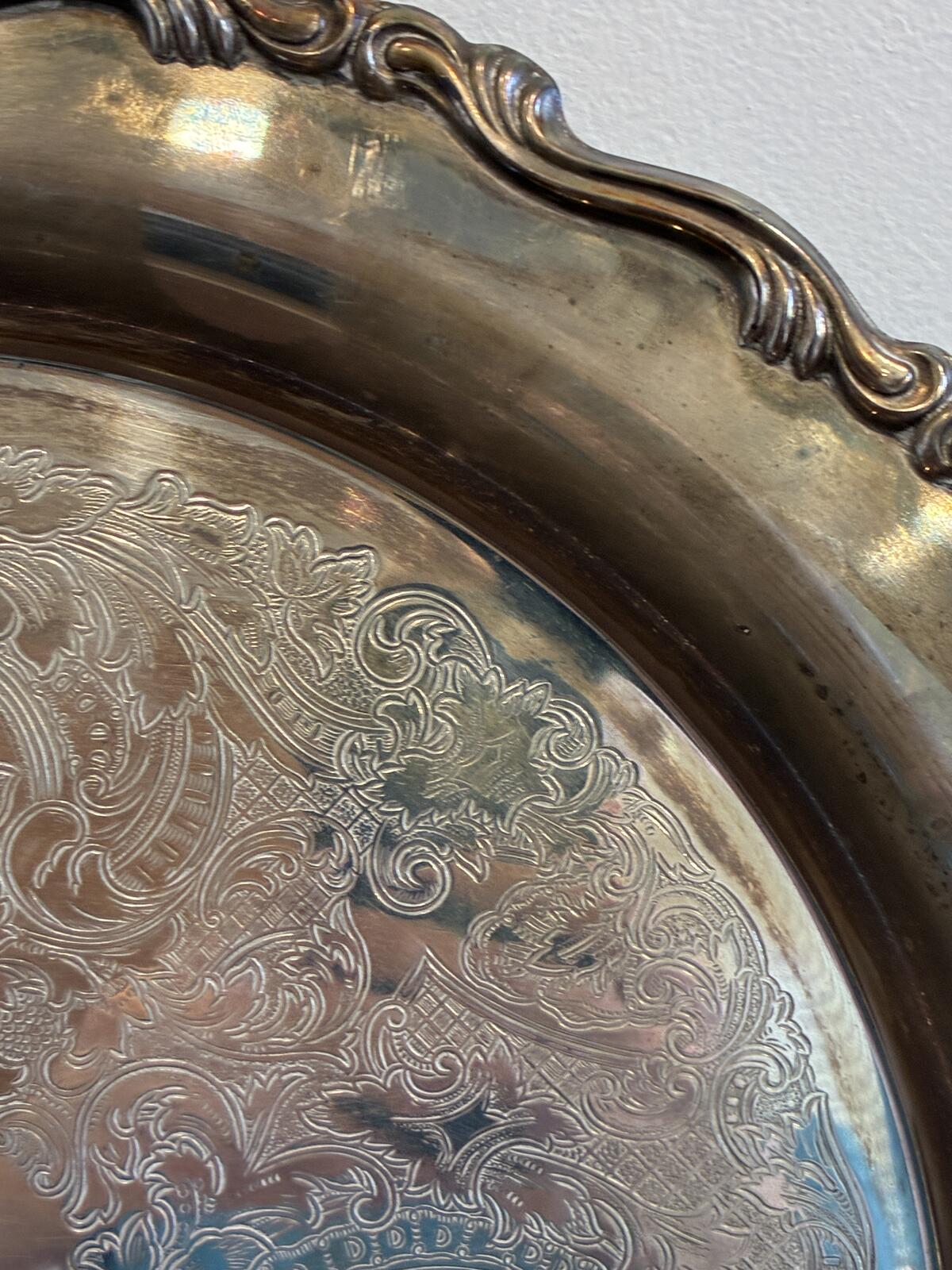 Vintage Oneida Silverplate Serving Tray, Ornate Gallery Tray, Hollywood Regency