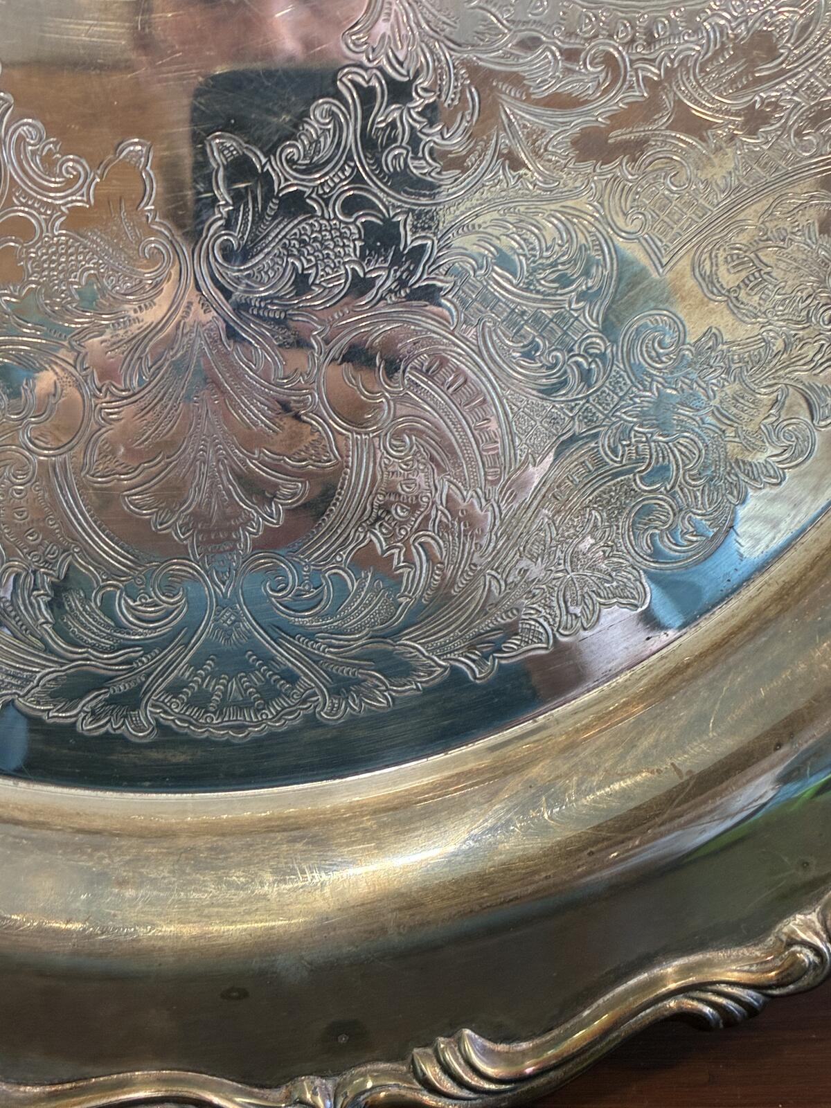 Vintage Oneida Silverplate Serving Tray, Ornate Gallery Tray, Hollywood Regency