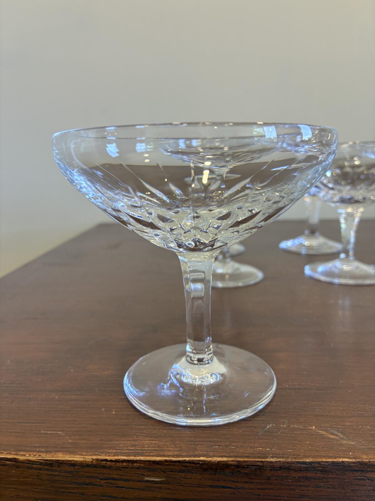 Vintage Josair Dorette Crystal Coupe Glasses Set of 8, Etched Champagne Coupes