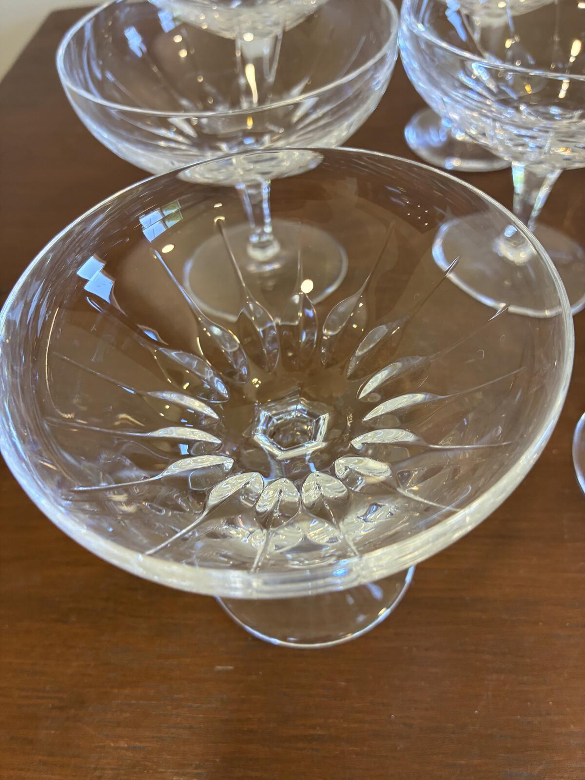Vintage Josair Dorette Crystal Coupe Glasses Set of 8, Etched Champagne Coupes