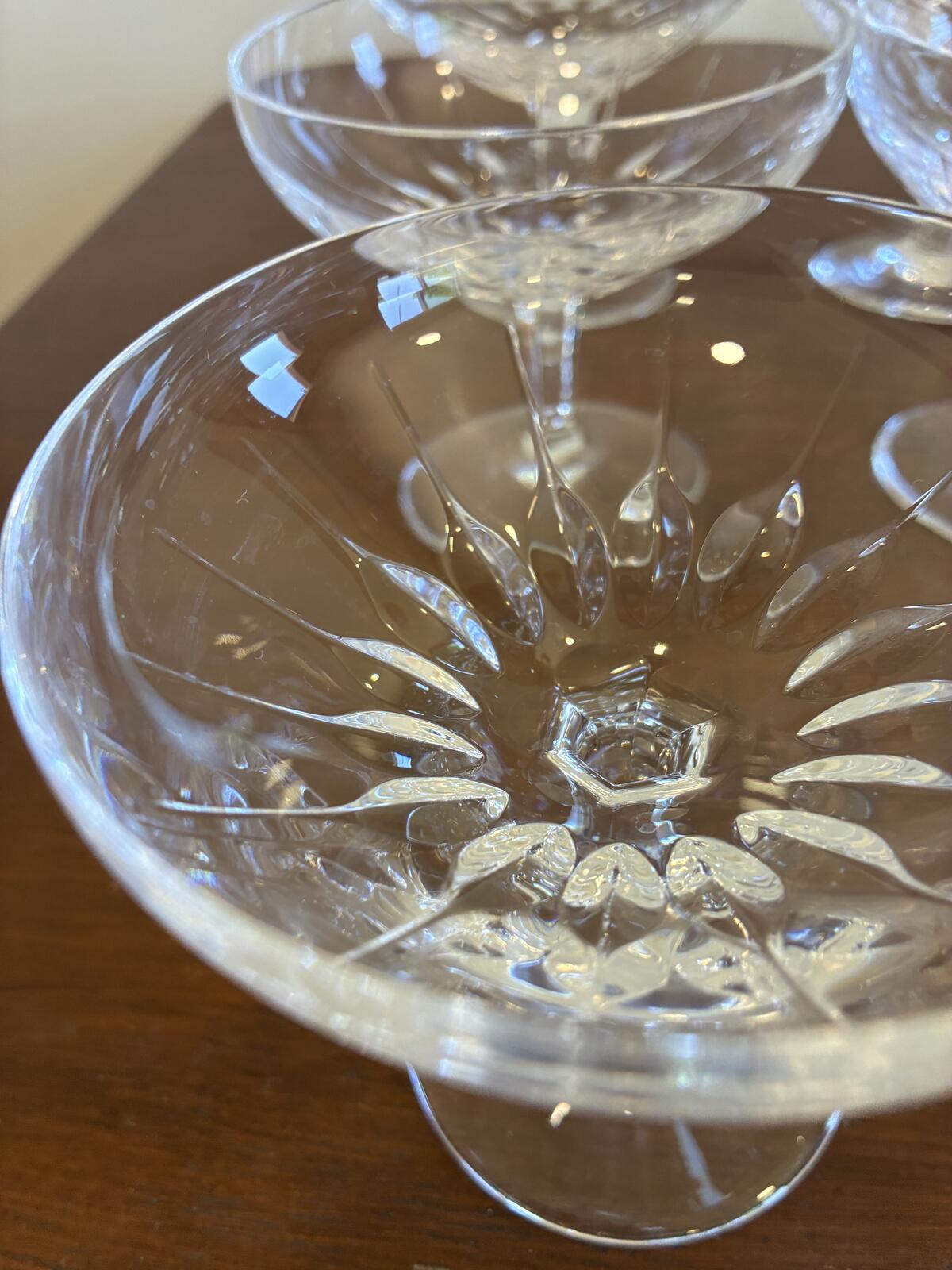 Vintage Josair Dorette Crystal Coupe Glasses Set of 8, Etched Champagne Coupes