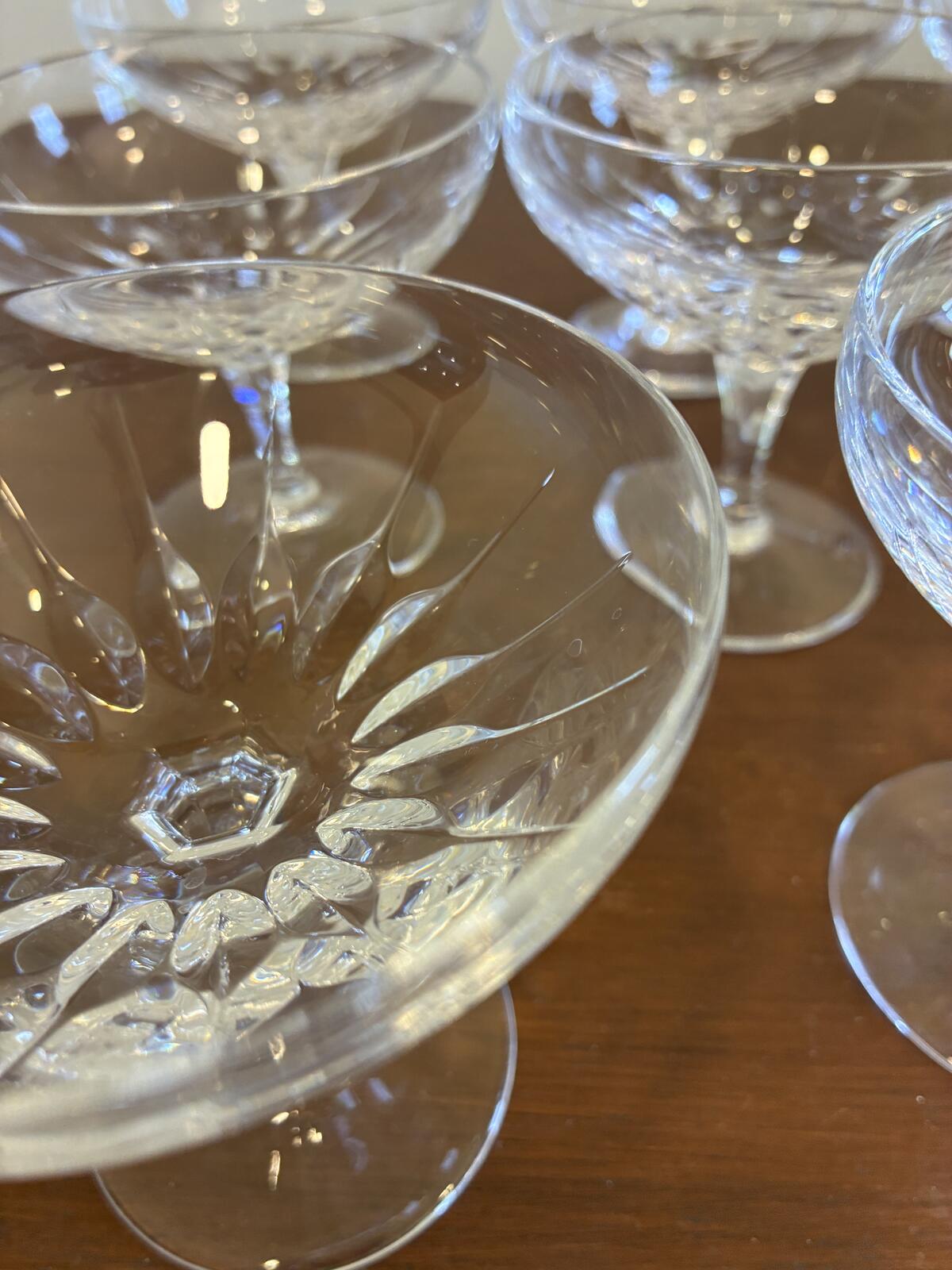 Vintage Josair Dorette Crystal Coupe Glasses Set of 8, Etched Champagne Coupes