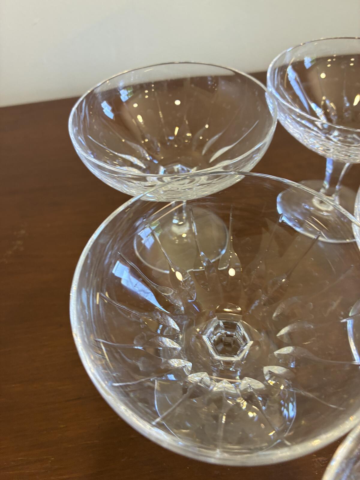 Vintage Josair Dorette Crystal Coupe Glasses Set of 8, Etched Champagne Coupes