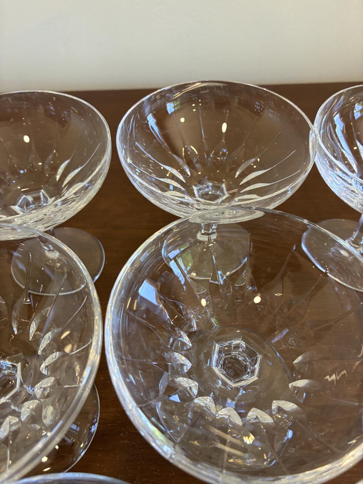Vintage Josair Dorette Crystal Coupe Glasses Set of 8, Etched Champagne Coupes