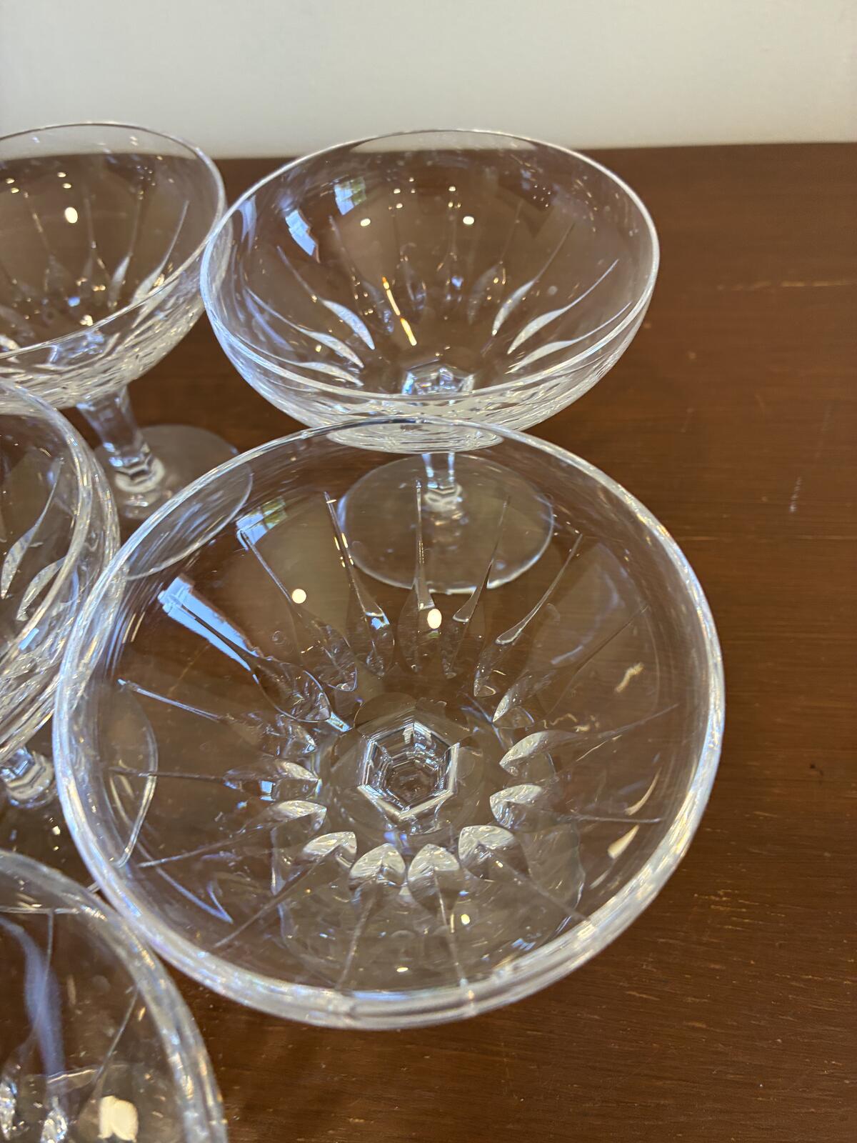 Vintage Josair Dorette Crystal Coupe Glasses Set of 8, Etched Champagne Coupes