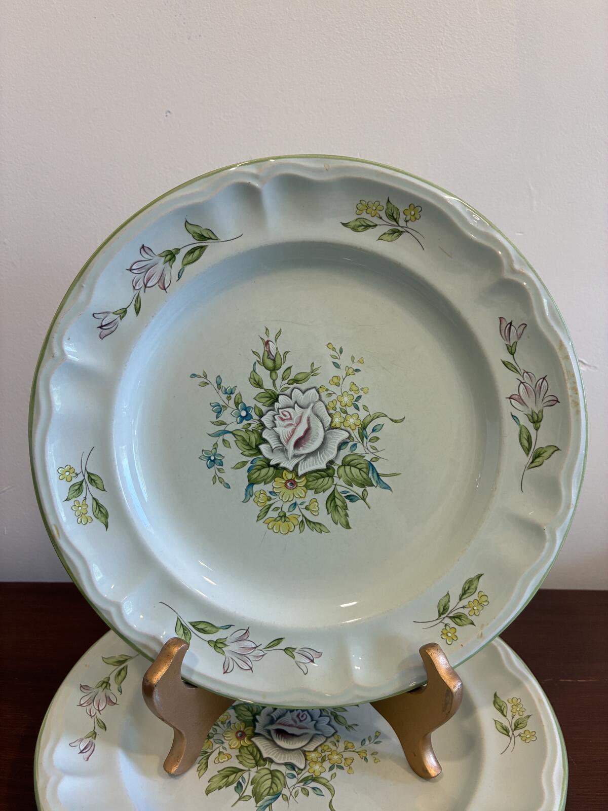 Vintage Provinstone Rose Marie Dinner Plates Set of 3, Floral Japanese Stoneware