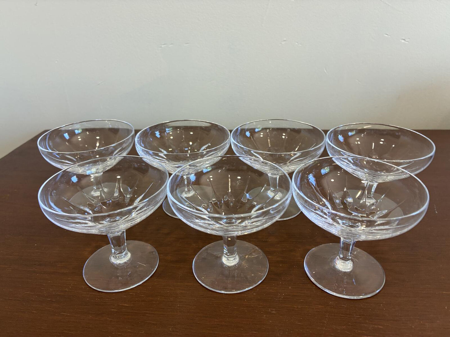 Vintage Josair Crystal Oyster Dishes Set of 7, Footed Seafood Bowls