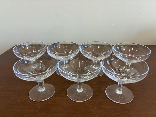 Vintage Josair Crystal Oyster Dishes Set of 7, Footed Seafood Bowls