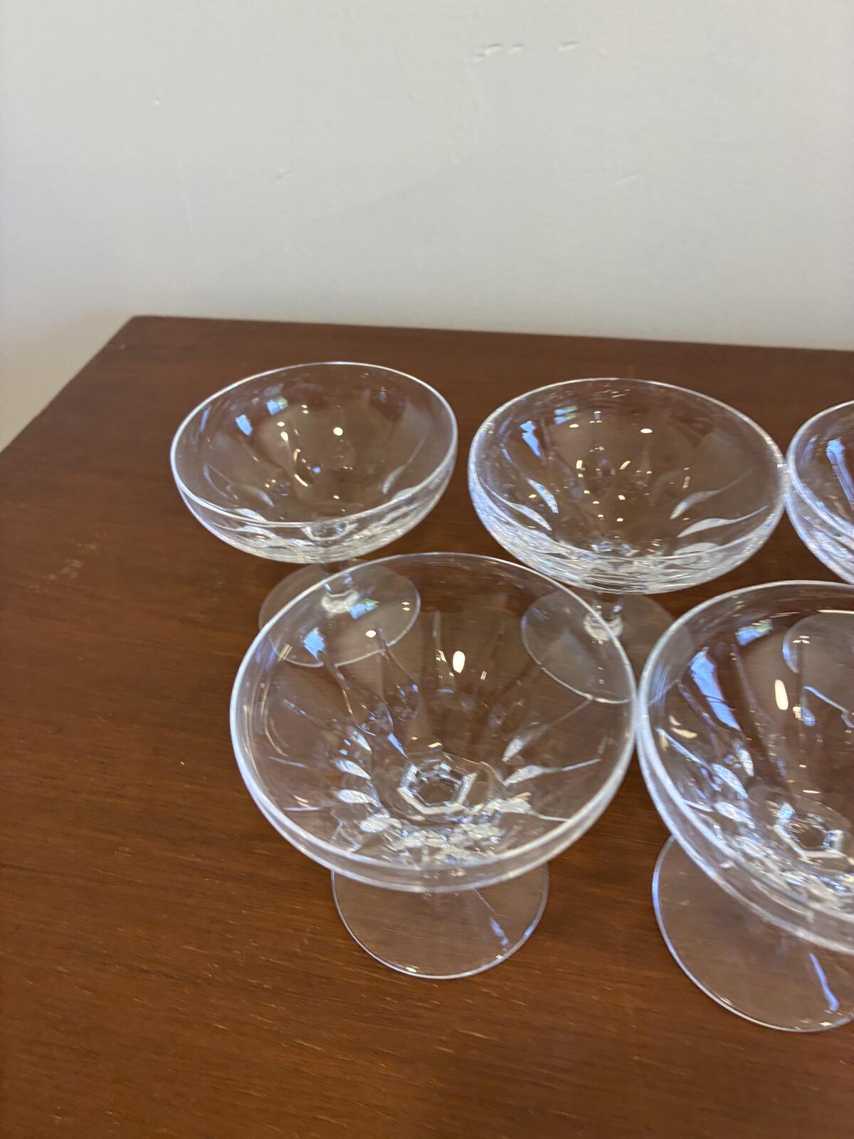 Vintage Josair Crystal Oyster Dishes Set of 7, Footed Seafood Bowls