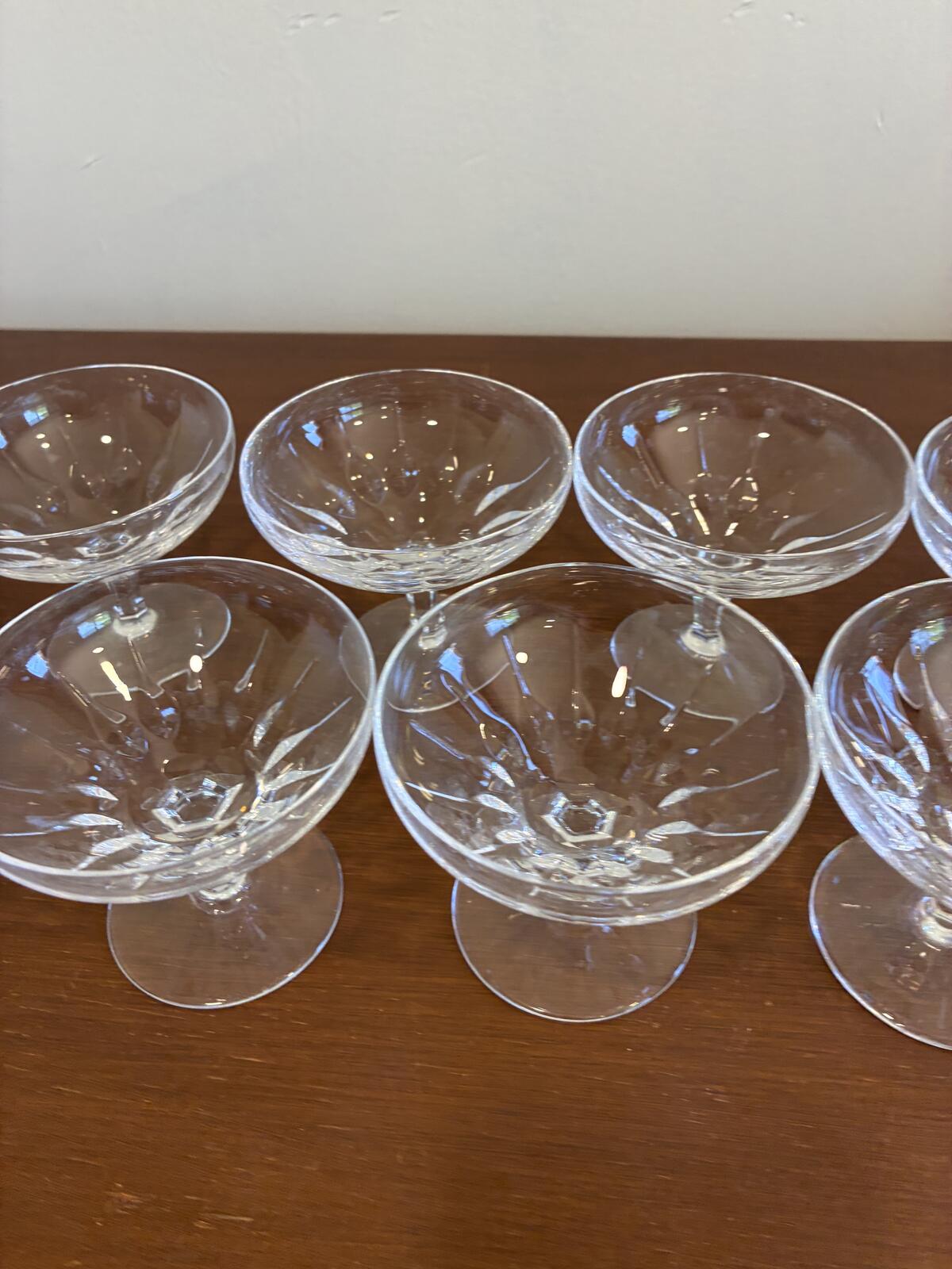 Vintage Josair Crystal Oyster Dishes Set of 7, Footed Seafood Bowls
