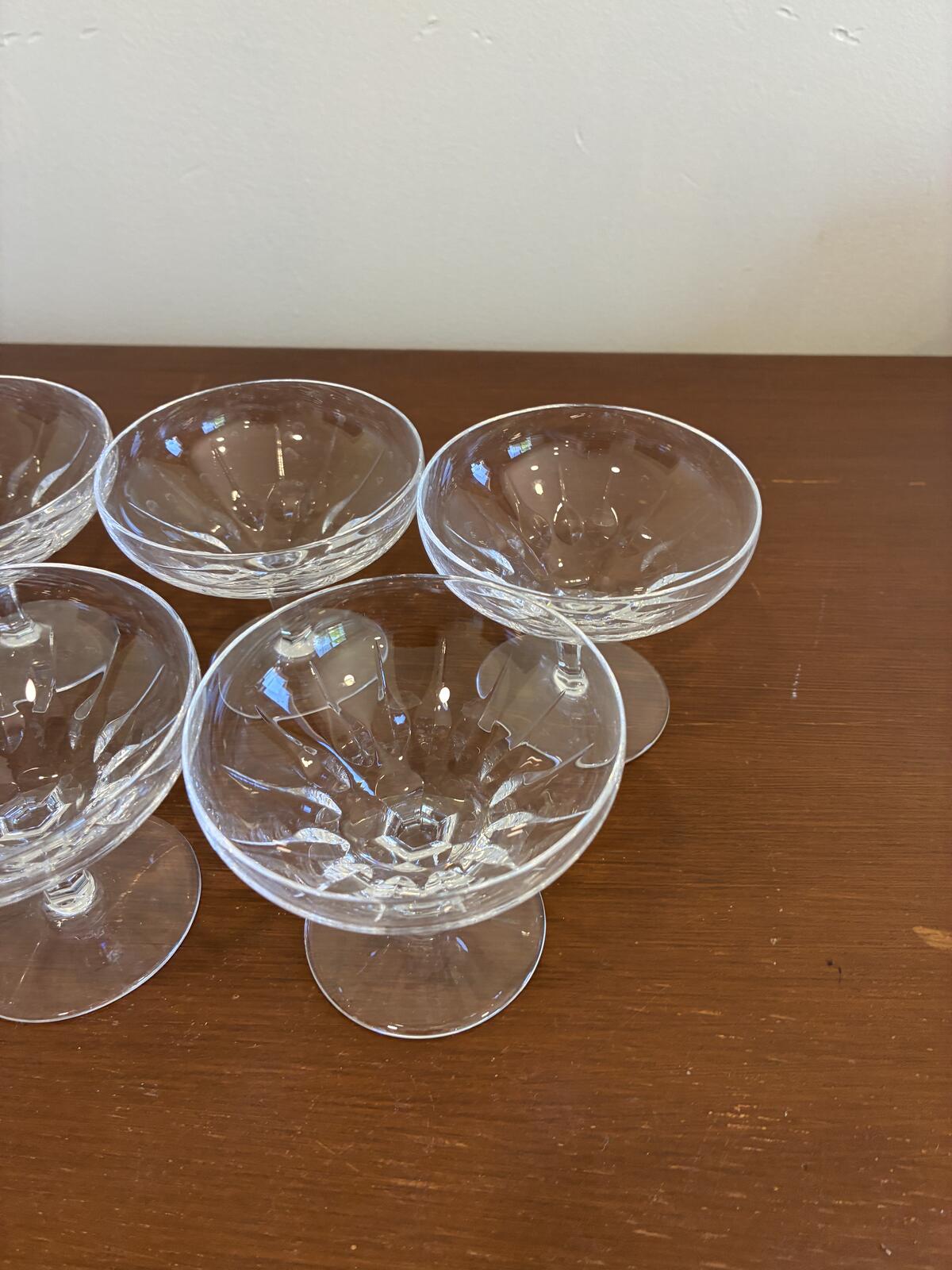 Vintage Josair Crystal Oyster Dishes Set of 7, Footed Seafood Bowls