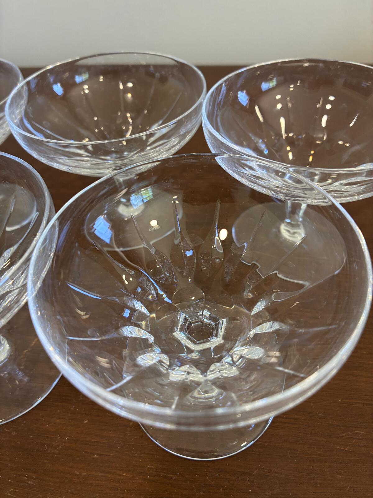 Vintage Josair Crystal Oyster Dishes Set of 7, Footed Seafood Bowls
