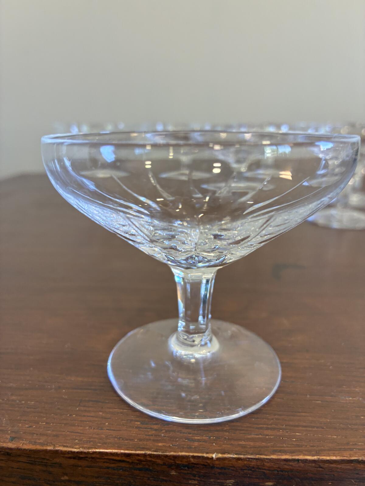 Vintage Josair Crystal Oyster Dishes Set of 7, Footed Seafood Bowls