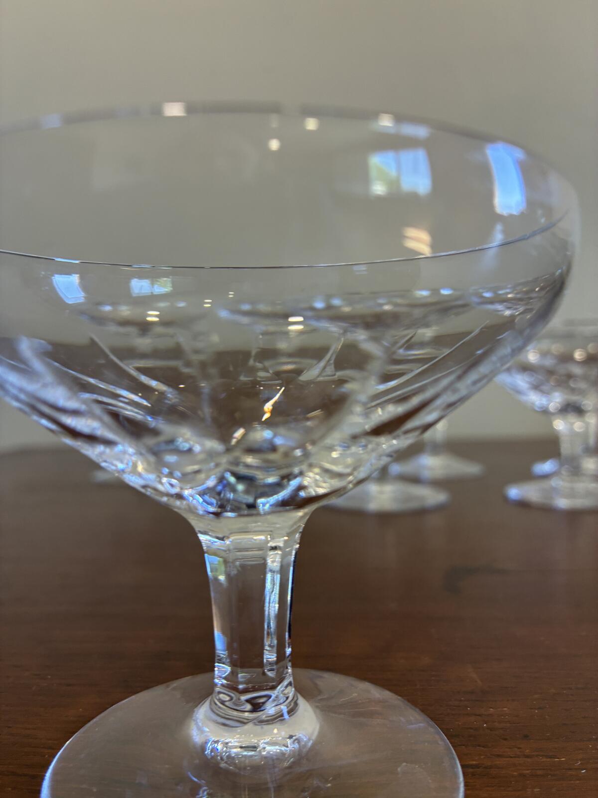 Vintage Josair Crystal Oyster Dishes Set of 7, Footed Seafood Bowls