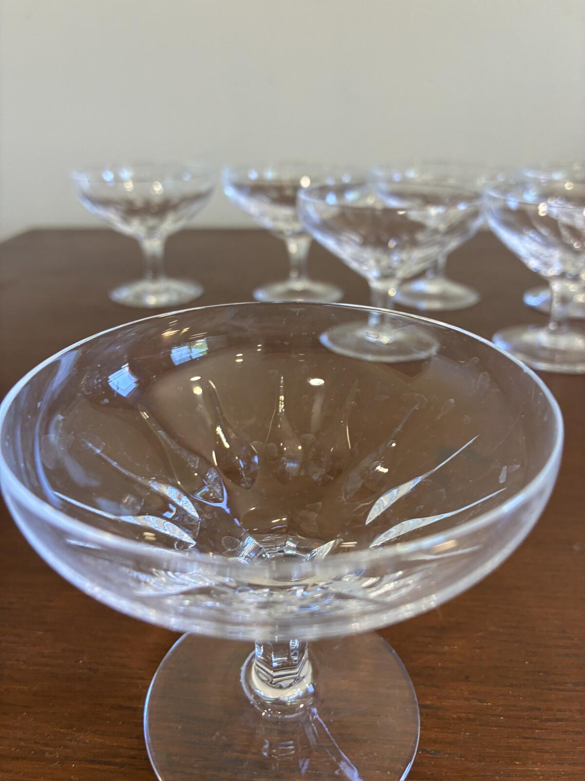 Vintage Josair Crystal Oyster Dishes Set of 7, Footed Seafood Bowls