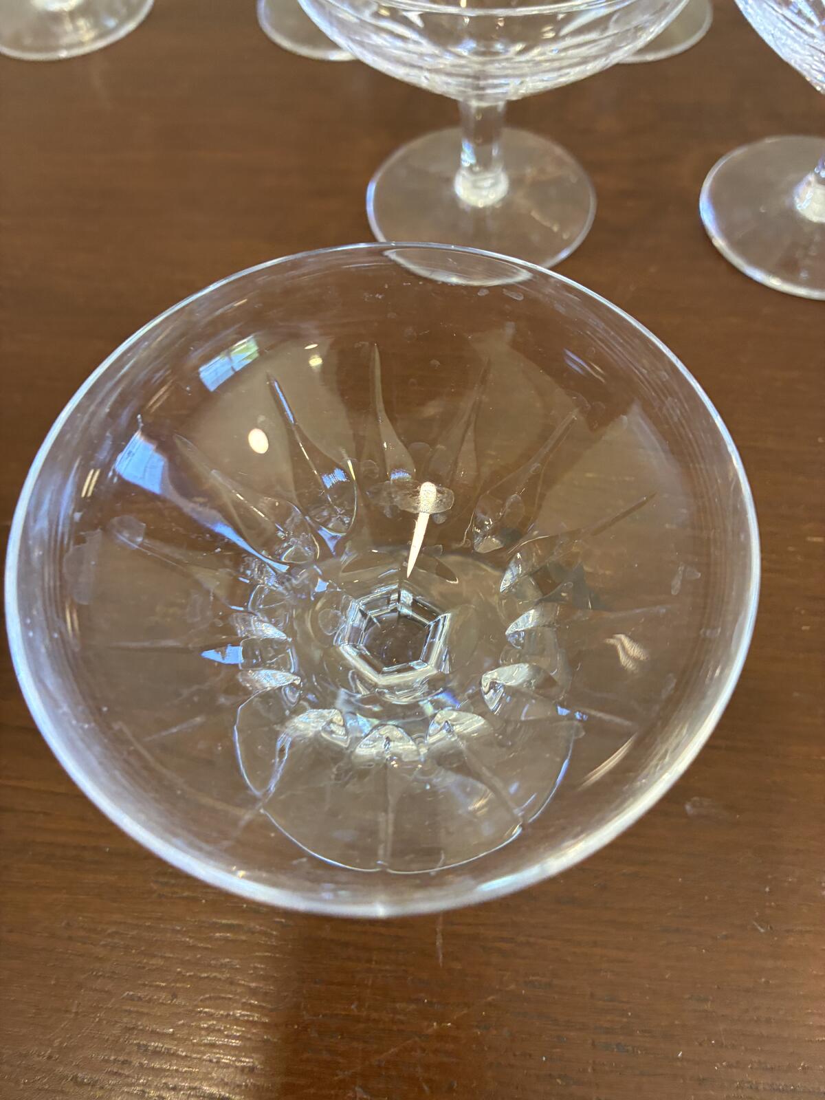 Vintage Josair Crystal Oyster Dishes Set of 7, Footed Seafood Bowls