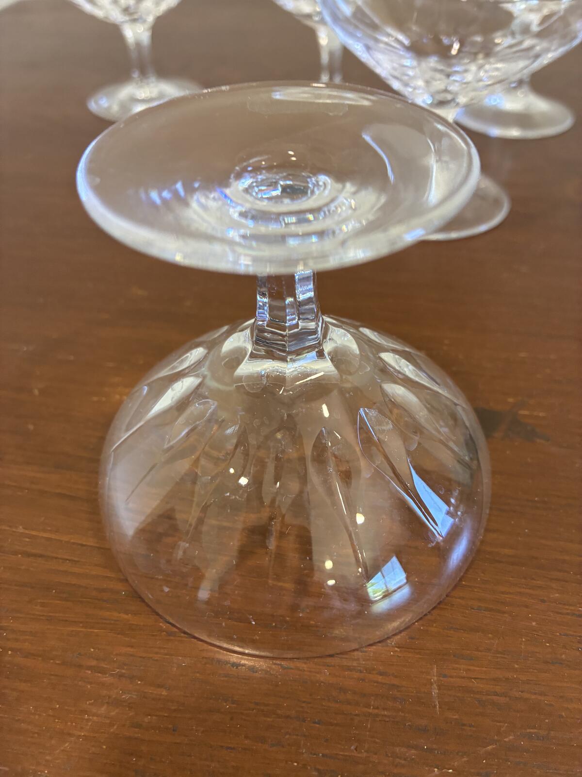 Vintage Josair Crystal Oyster Dishes Set of 7, Footed Seafood Bowls
