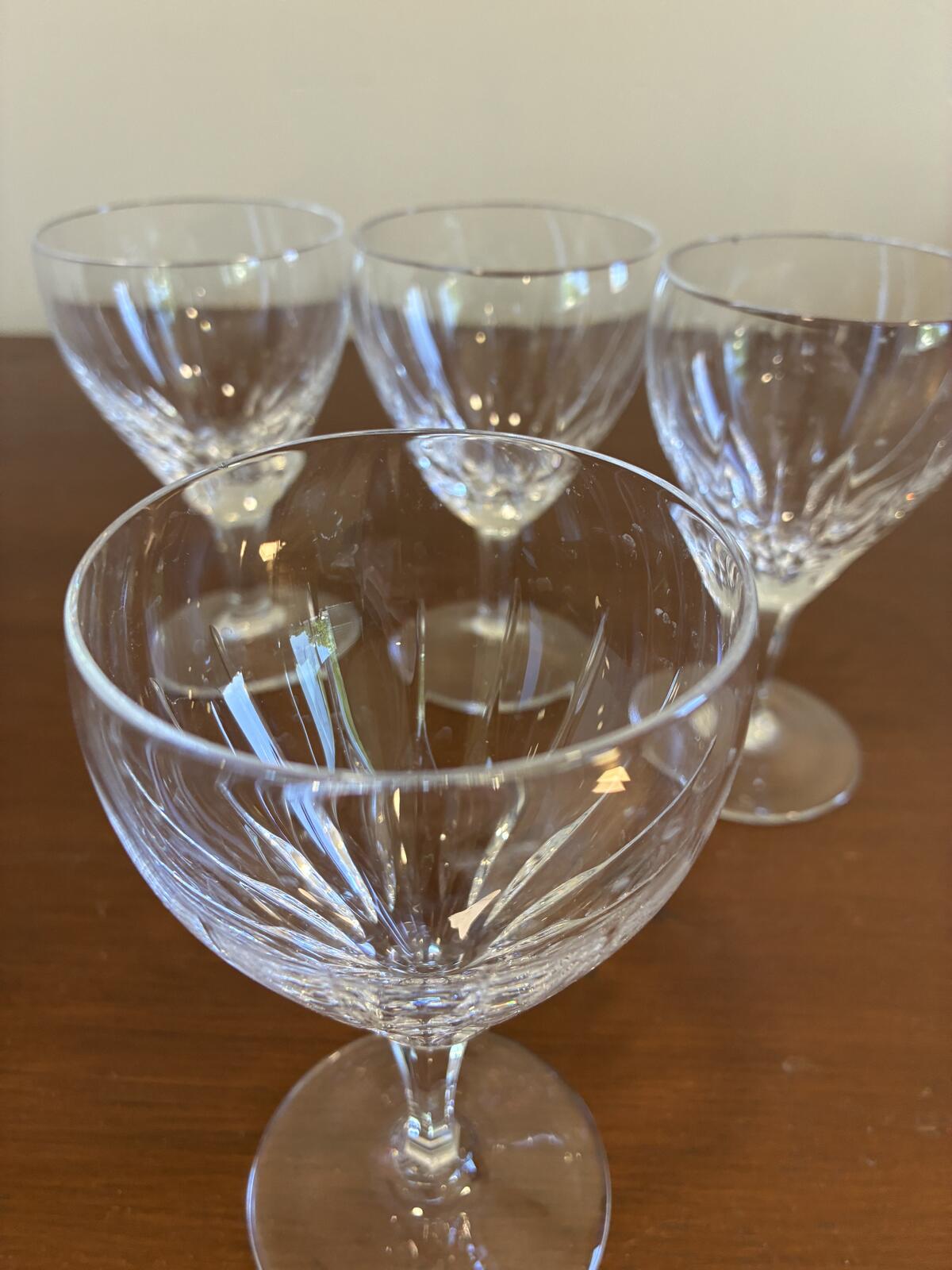 4 Vintage Josair Crystal Wine Glasses Cut Elegant Crystal Stemware Goblets
