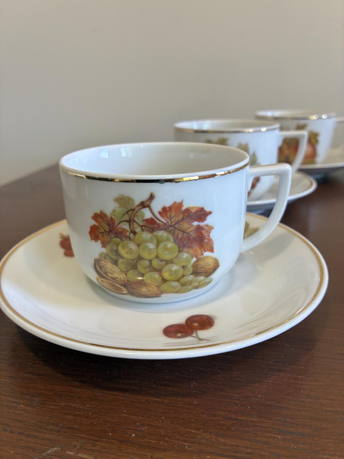 Vintage Seltmann Weiden Bavaria German Fruit & Nut Tea Cups & Saucers Set of 6