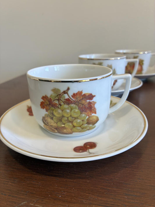 Vintage Seltmann Weiden Bavaria German Fruit & Nut Tea Cups & Saucers Set of 6