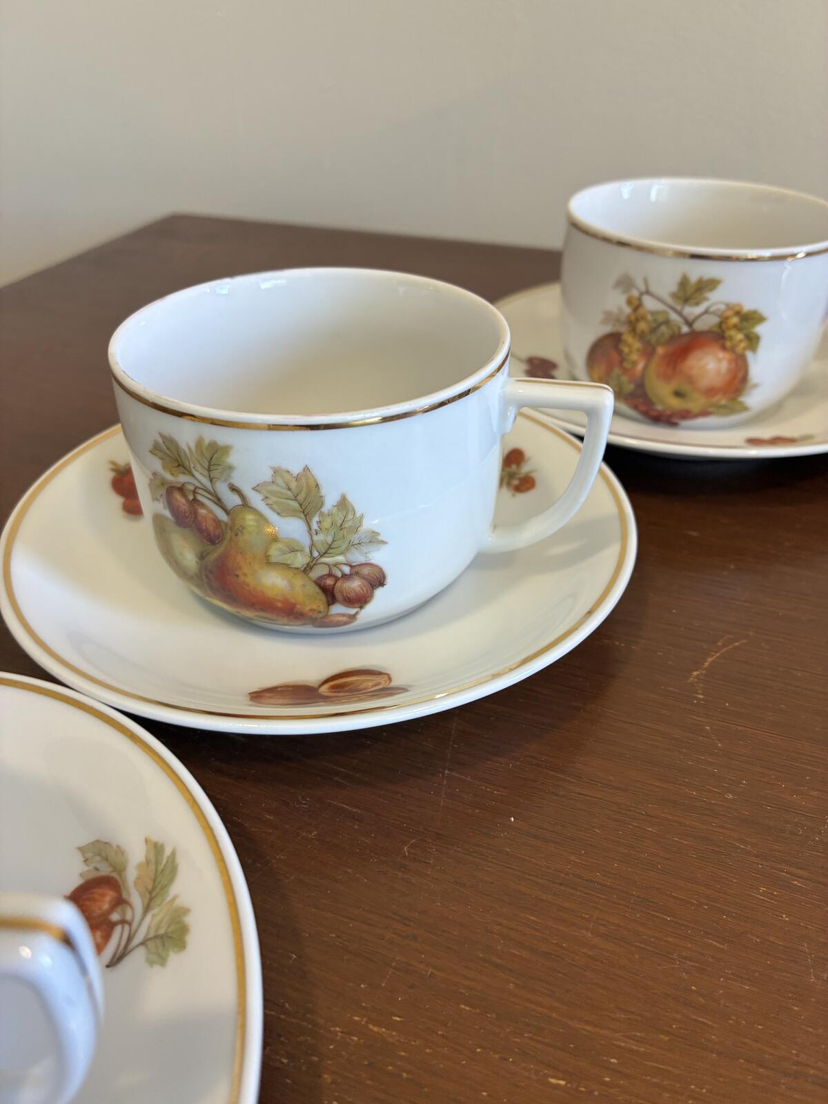 Vintage Seltmann Weiden Bavaria German Fruit & Nut Tea Cups & Saucers Set of 6