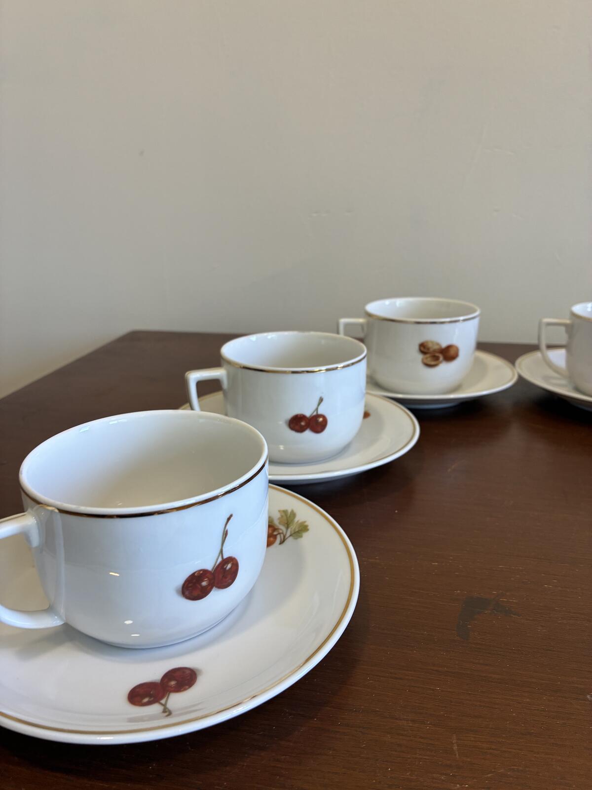 Vintage Seltmann Weiden Bavaria German Fruit & Nut Tea Cups & Saucers Set of 6