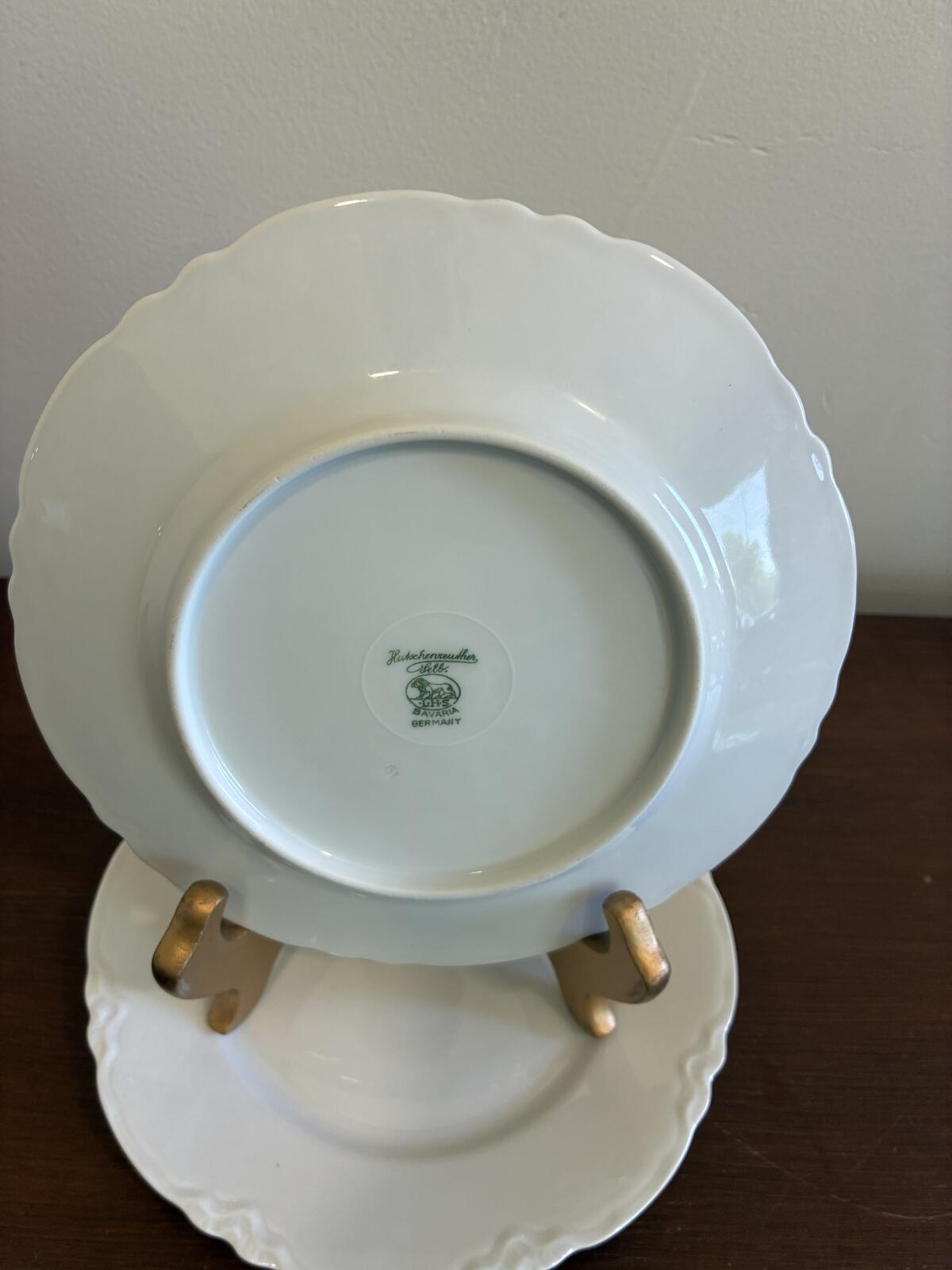 2 Hutschenreuther Selb Bavaria White Dessert Plates Germany Vintage Porcelain