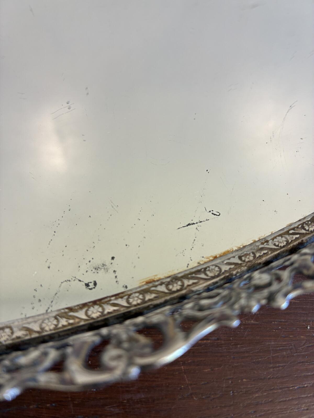 Vintage Silver Tone Vanity Tray, Ornate Mirrored Serving Tray, Hollywood Regency